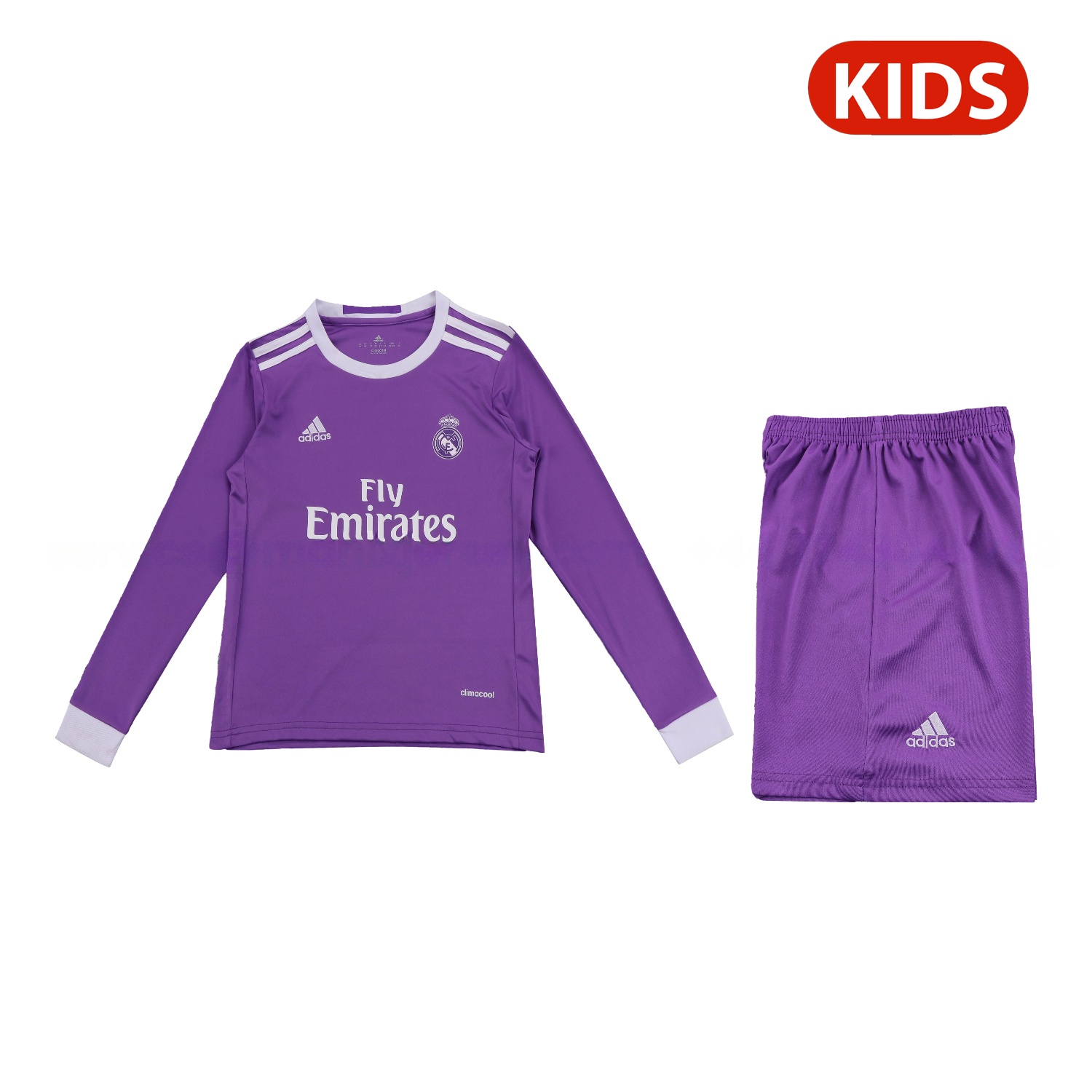 Retro Real Madrid 16-17 Away Purple Long Sleeves Kids Kit - ManixJersey