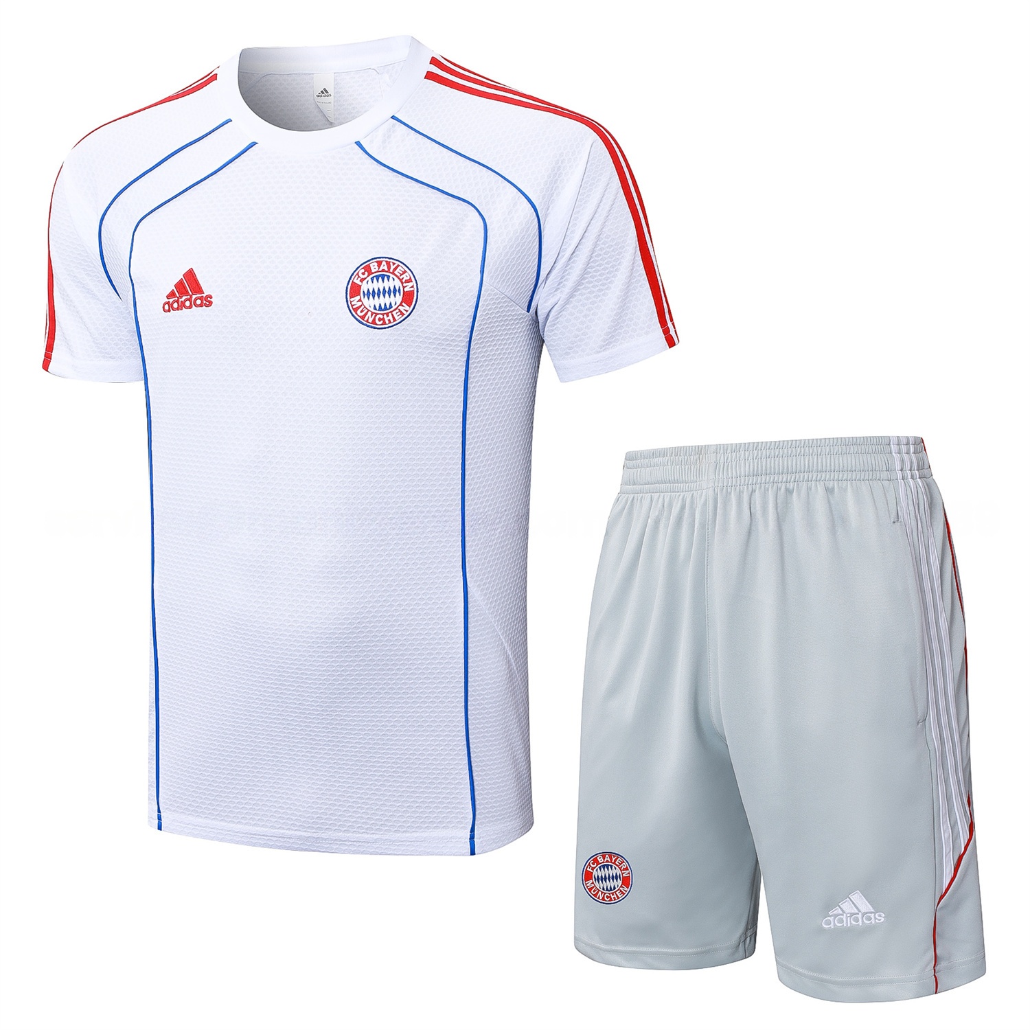 Bayern Munich 25-26 Short-Sleeve Training Set - White Throwback Top & Grey Shorts - ManixJersey