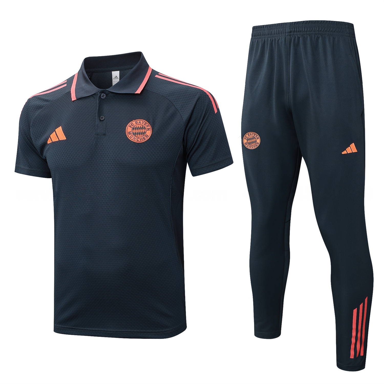 Bayern Munich 25-26 POLO Short-Sleeve Training Set - Deep Grey Top and Pants with Orange Badge - ManixJersey