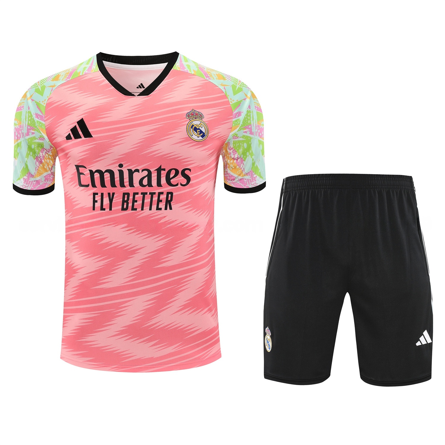 Real Madrid 25-26 Short-Sleeve Training Set - Pink Arrow Pattern Top & Black Shorts - ManixJersey