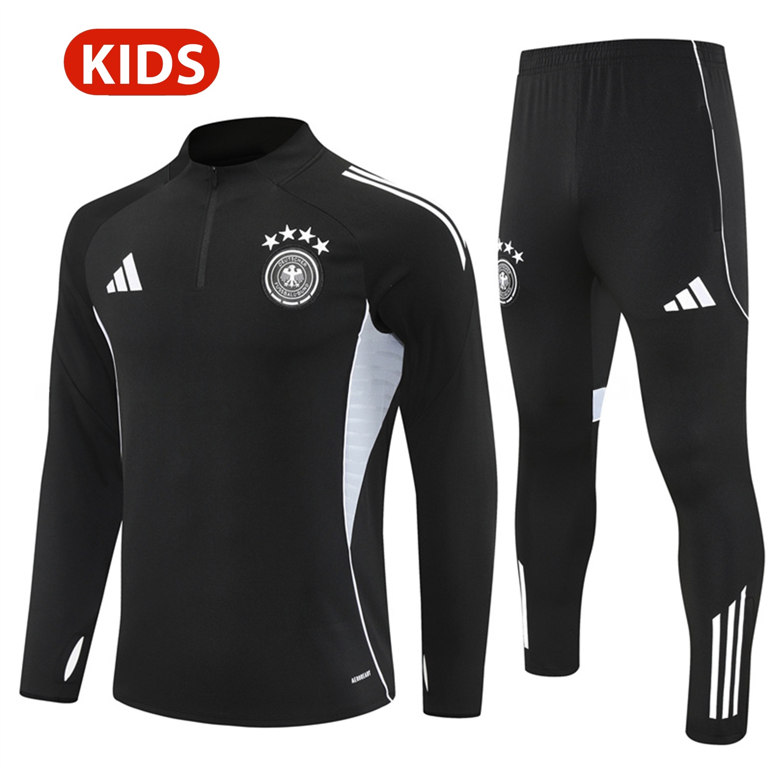 Germany 25-26 Kids Long Sleeve Training Set - Black Top and Black Pants - ManixJersey
