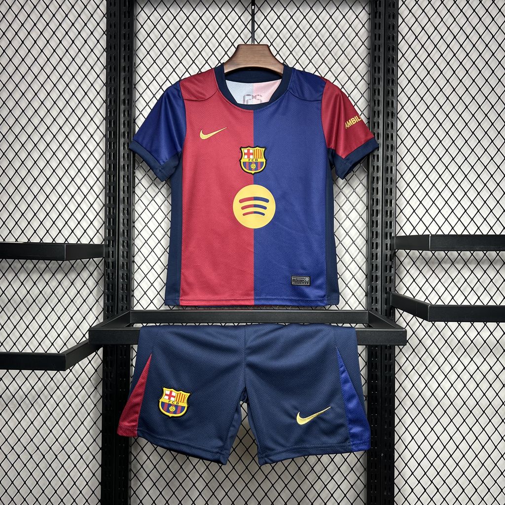 Barcelona 24-25 Home Stadium Kids Kit with Big Logo - ManixJersey
