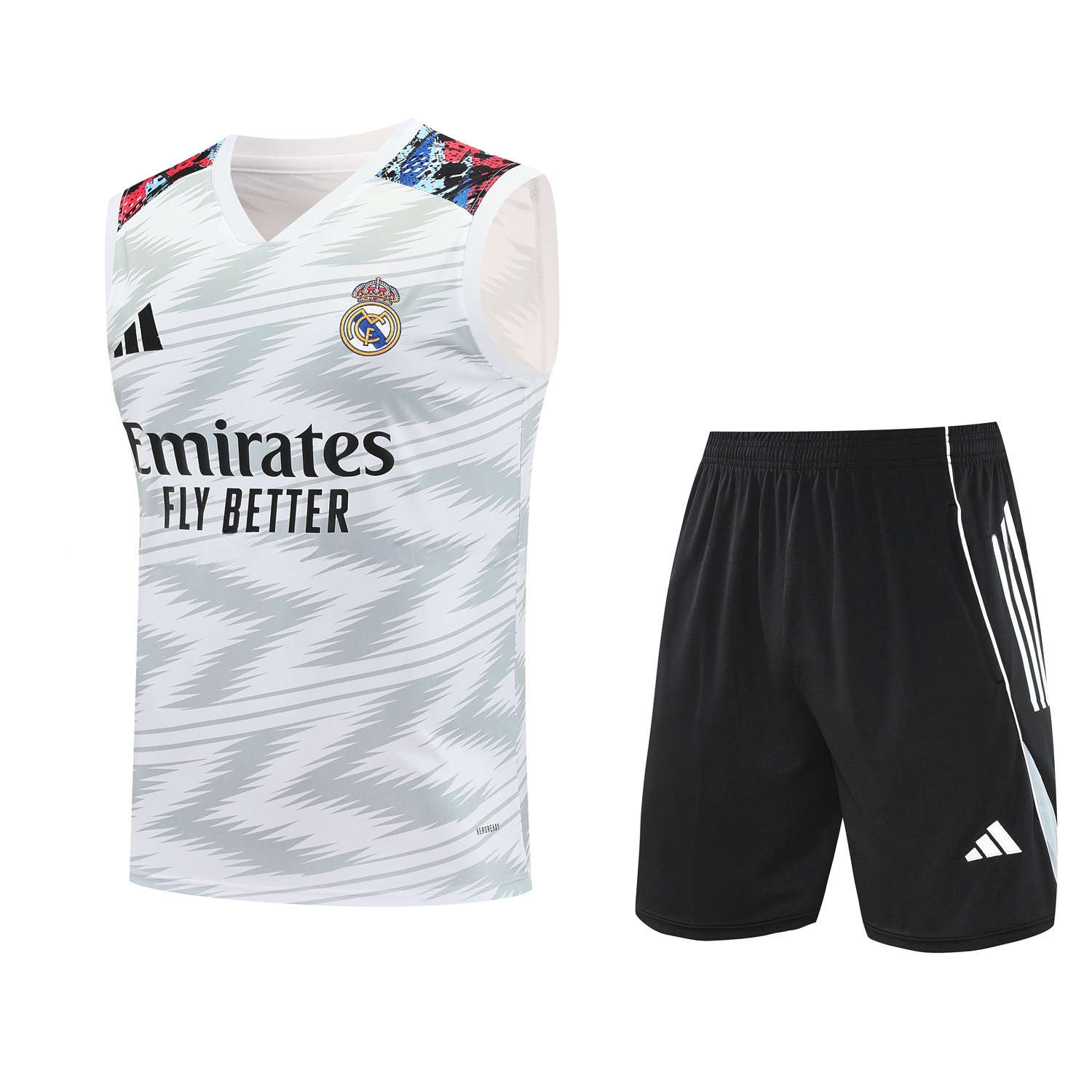 Real Madrid 25-26 Vest Training Set - Grey Arrow Pattern Vest & Black Shorts - ManixJersey