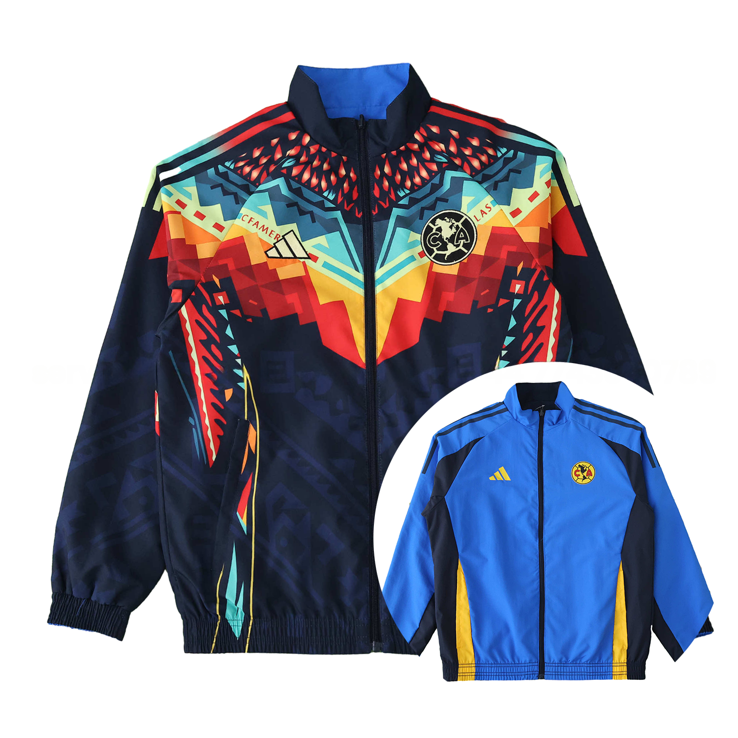 Club América 25-26 Throwback Double Sided Reversible Windbreaker - Blue & Black - ManixJersey