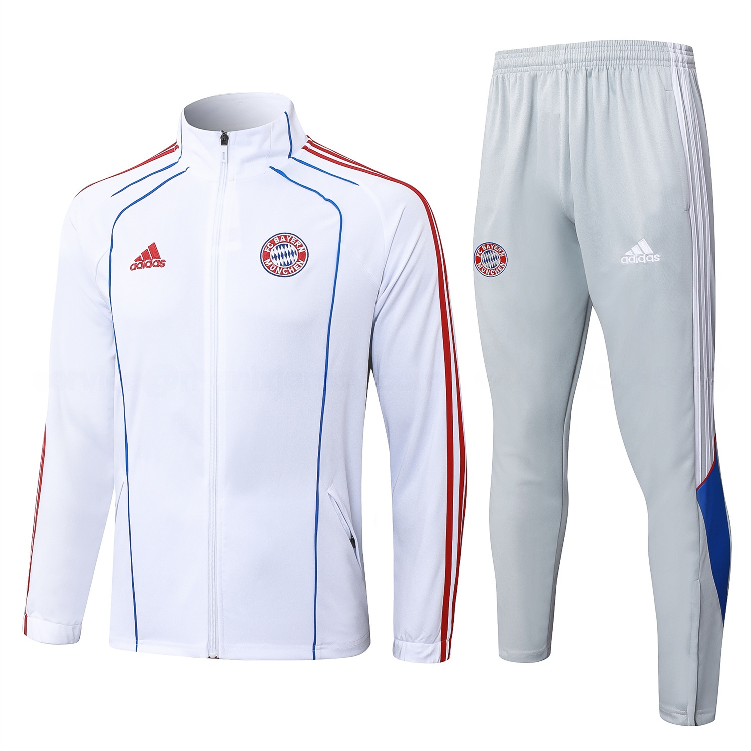 Bayern Munich 25-26 Jacket Training Tracksuit - White Throwback Jackets & Grey Pants - ManixJersey