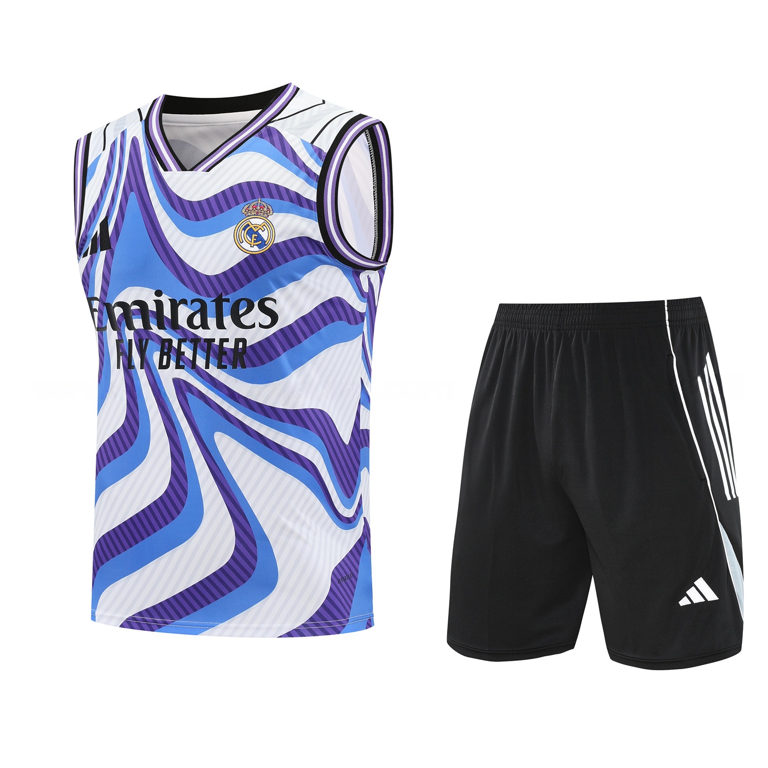 Real Madrid 25-26 Vest Training Set - Blue Purple Curve Pattern Vest & Black Shorts - ManixJersey