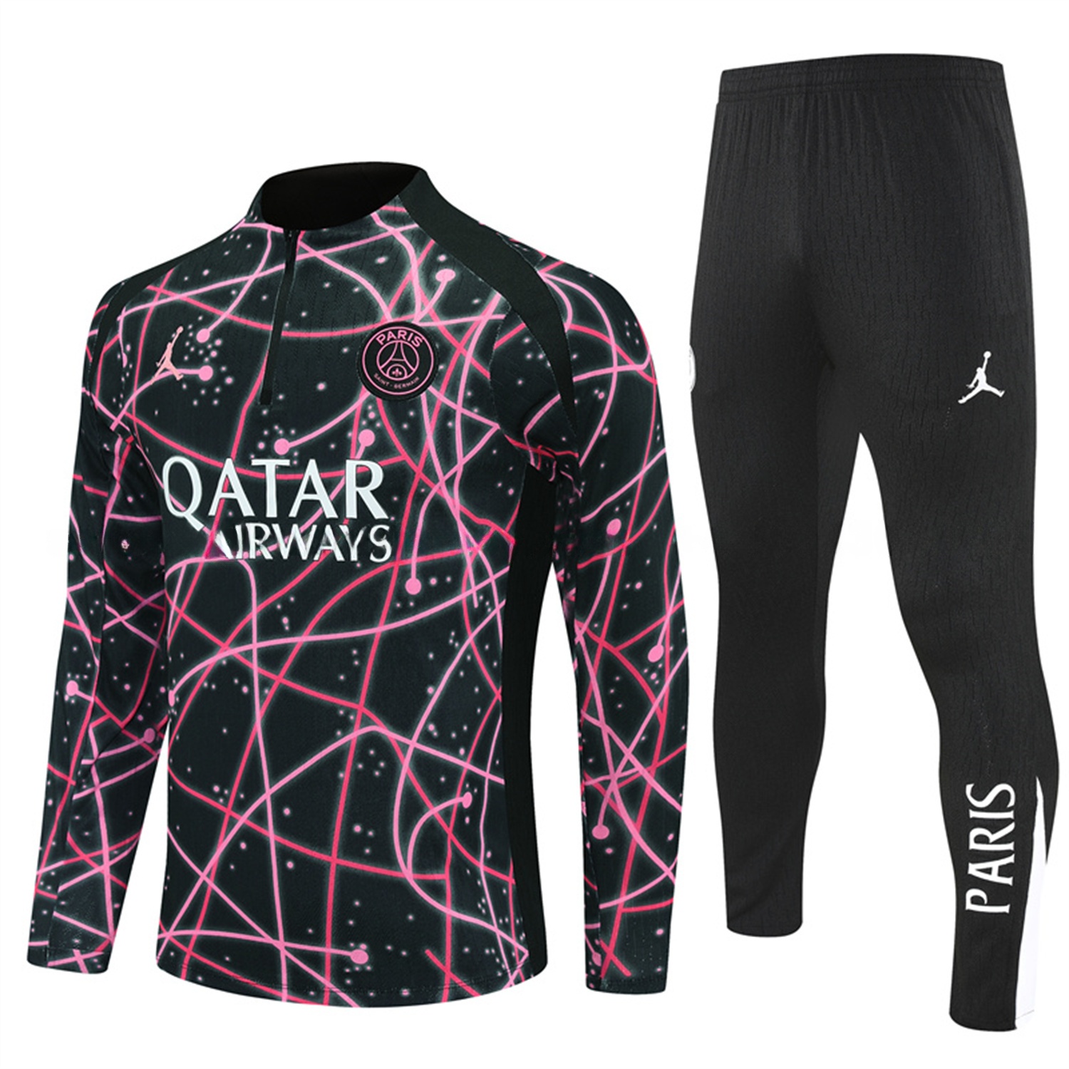 Paris Saint-Germain PSG 25-26 Long Sleeve Training Set - JD Black Pink Top and Black Pants - ManixJersey