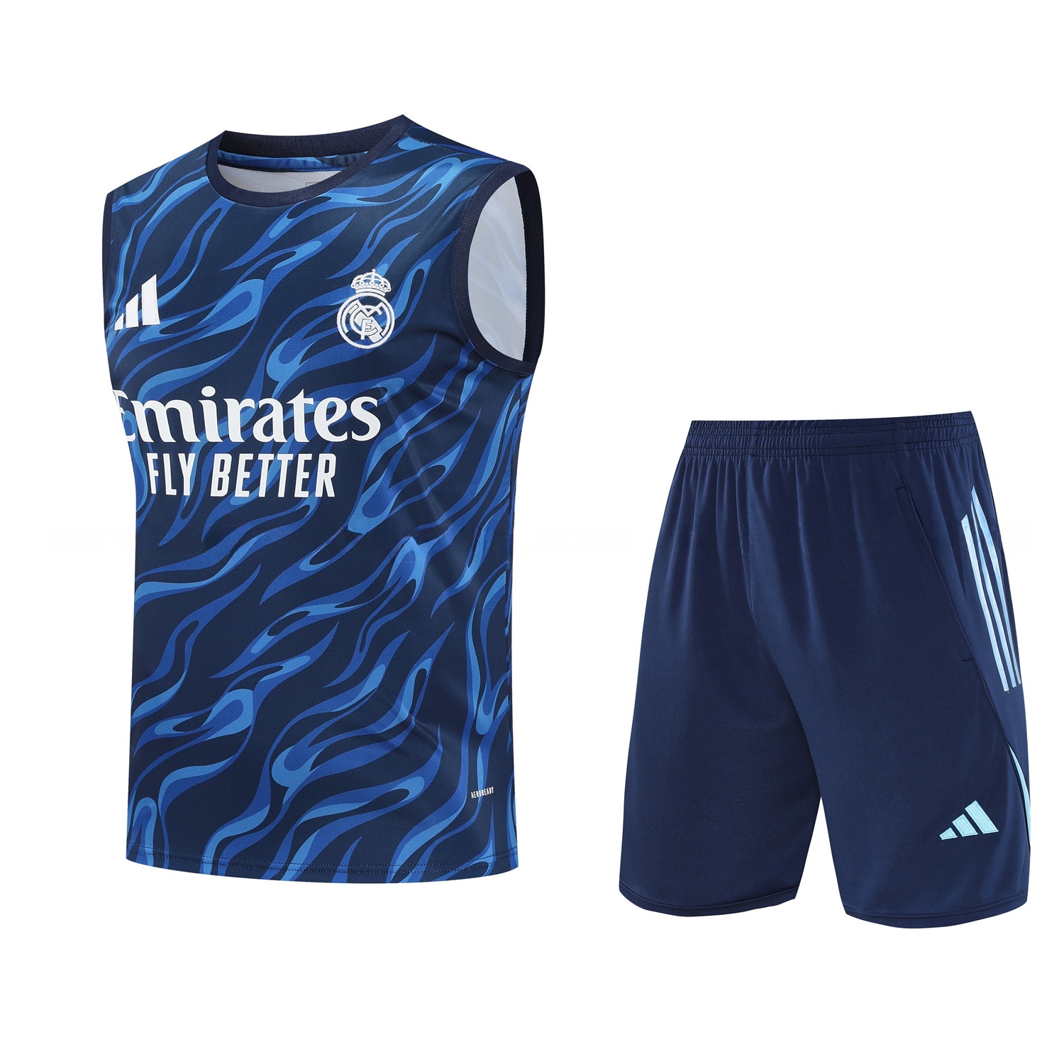 Real Madrid 25-26 Vest Training Set - Blue Water Pattern Top & Deep Blue Shorts - ManixJersey