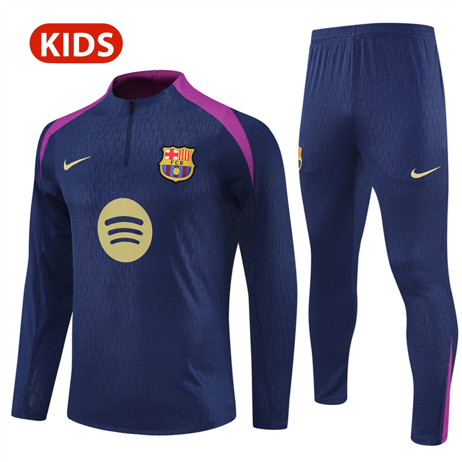 Barcelona 25-26 Kid Long Sleeves Training Set - Royal Blue Top & Royal Blue Pants - ManixJersey