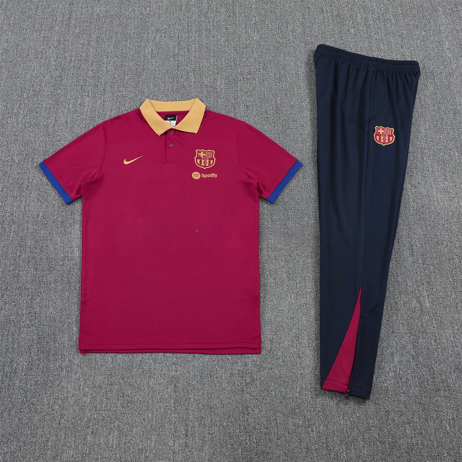 Barcelona 25-26 POLO Short-Sleeve Training Set - Deep Red Top and Black Pants - ManixJersey