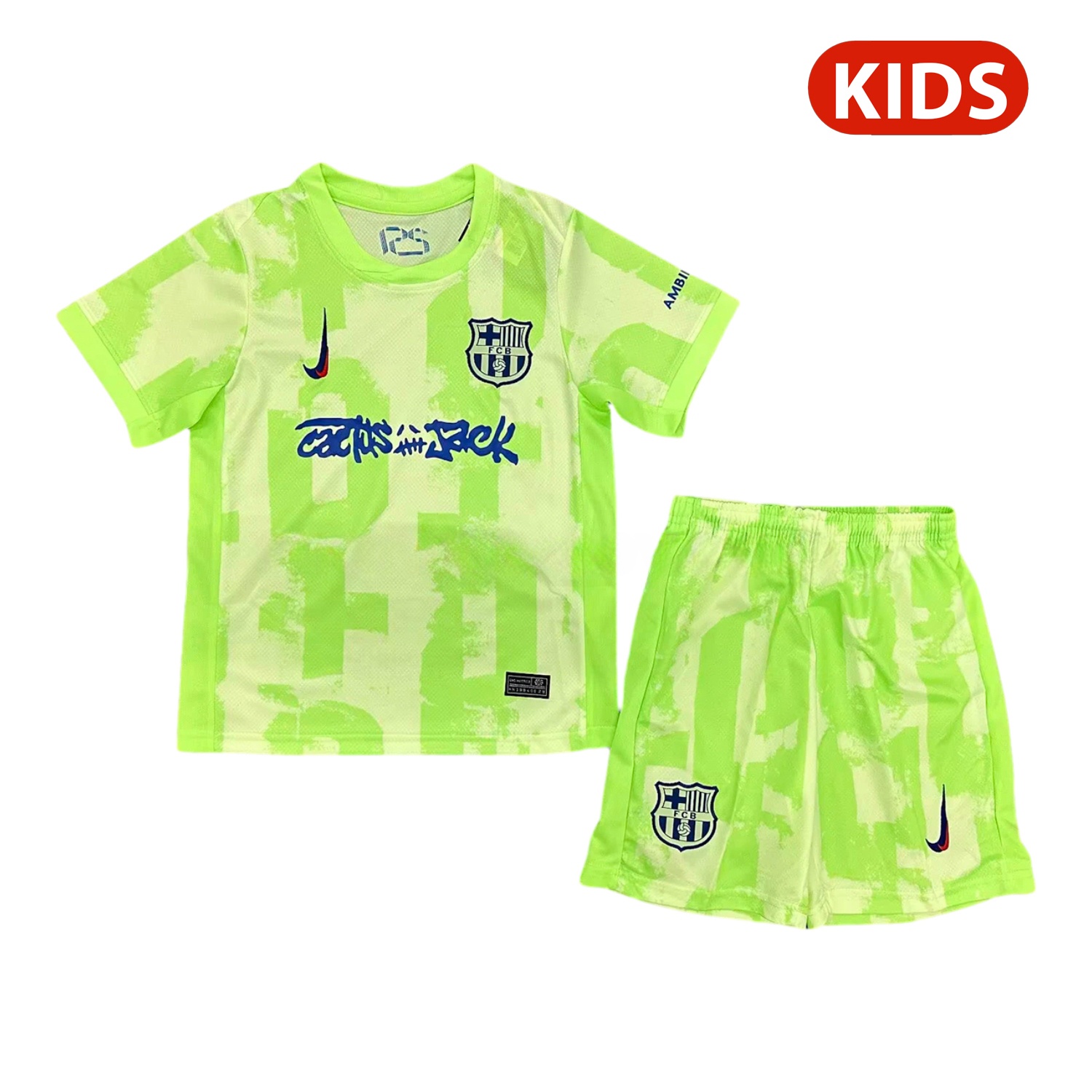 Barcelona x Travis Scott 24-25 Third Green Kids Kit - ManixJersey