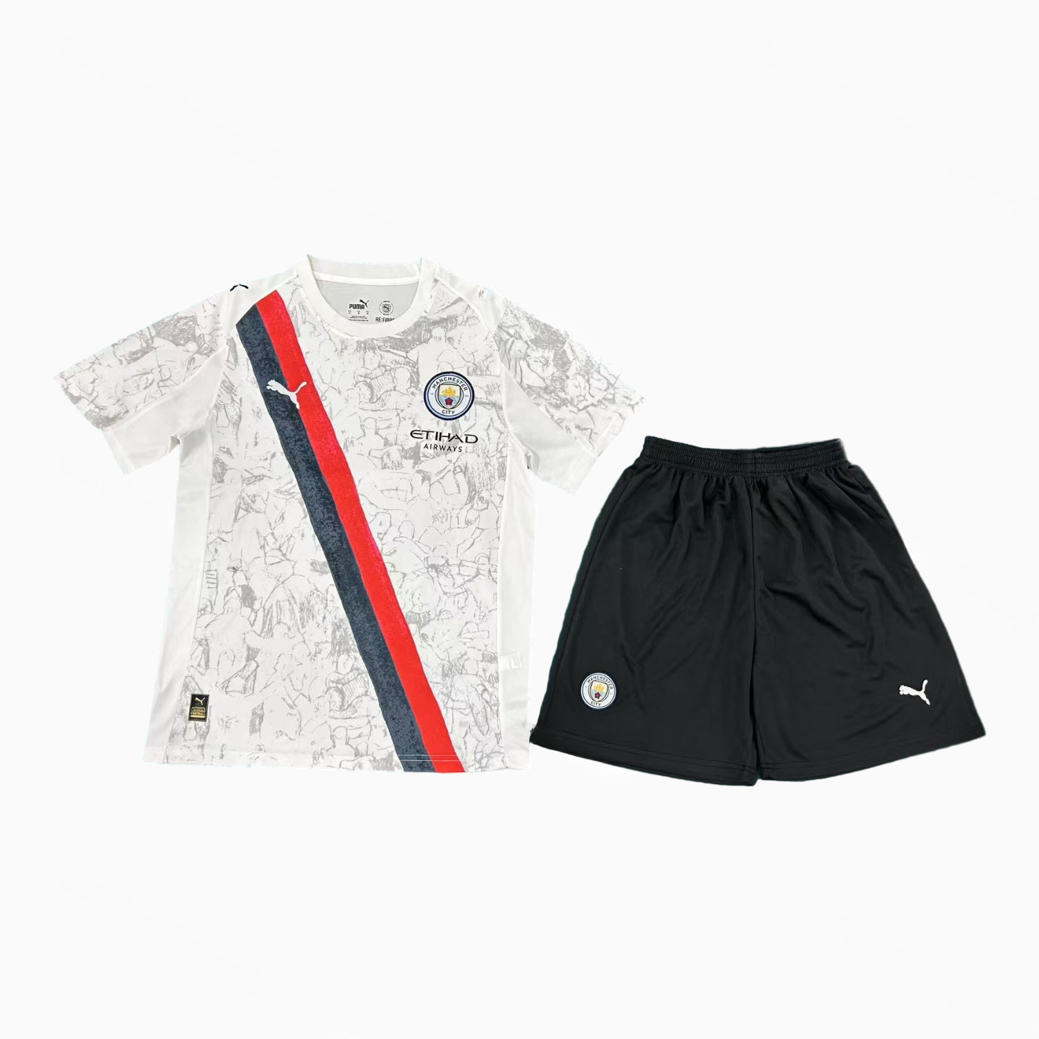 Manchester City 25-26 Away White Black Shorts Men's Adult Jersey Set - Fans Version - ManixJersey