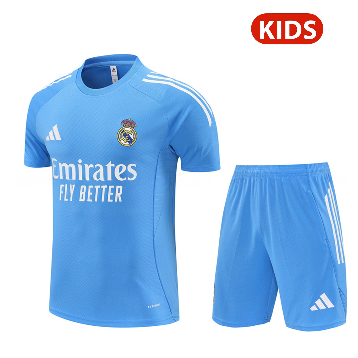Real Madrid 25-26 Kids Short-Sleeve Training Set - Sky Blue Top and Sky Blue Shorts - ManixJersey