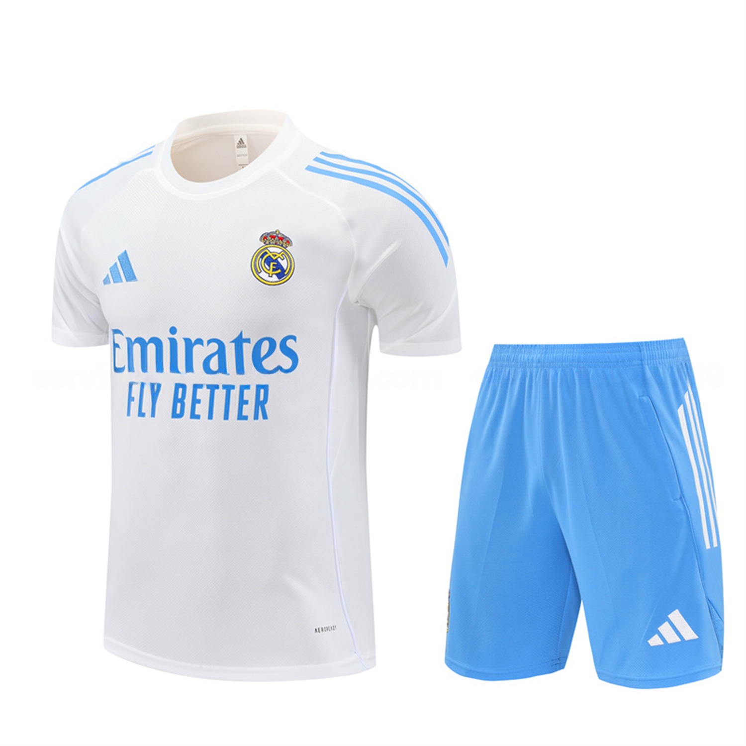 Real Madrid 25-26 Short-Sleeve Training Set - White Top and Sky Blue Shorts - ManixJersey