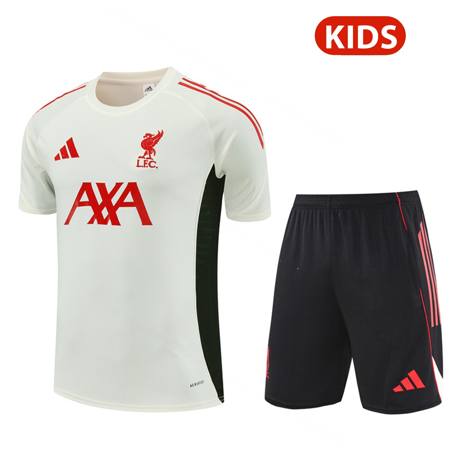 Liver.pool 25-26 Kids Short-Sleeve Training Set Off White Top & Black Shorts - ManixJersey