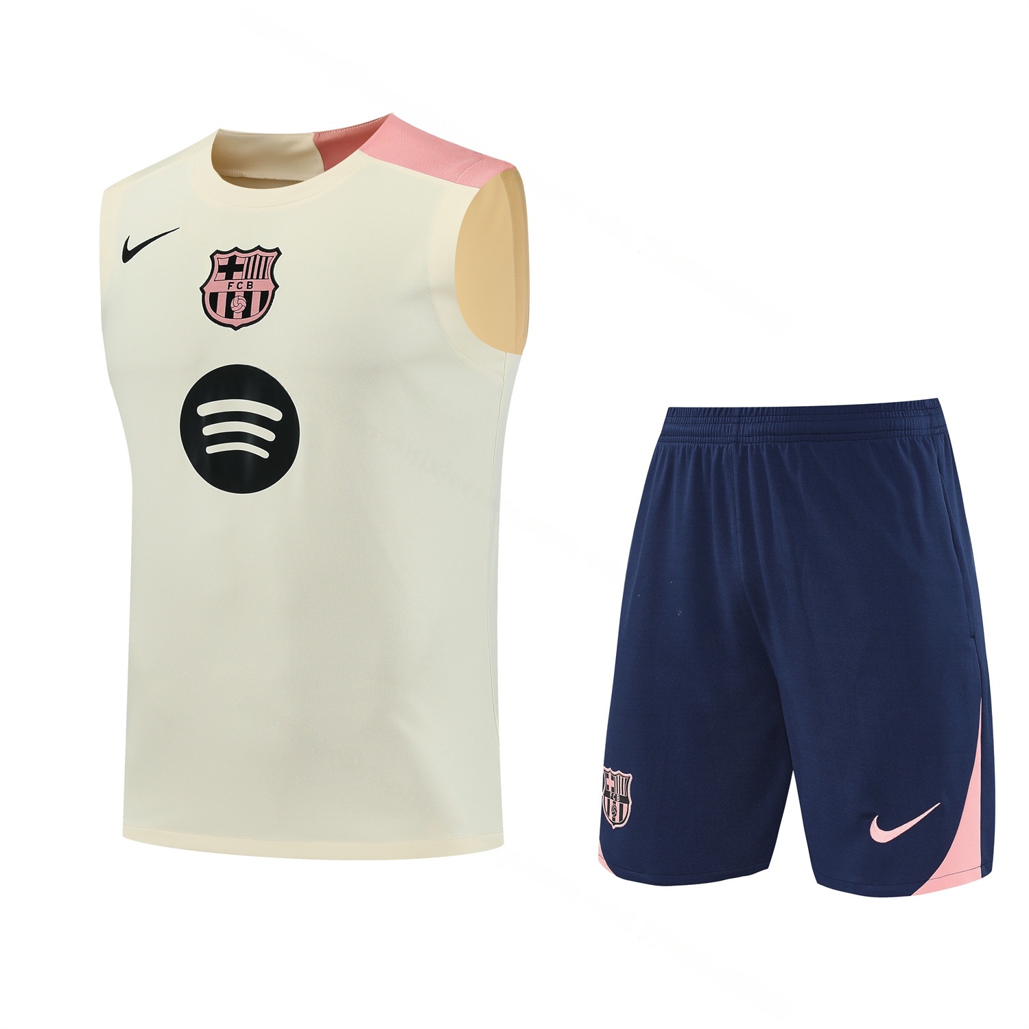 Barcelona 25-26 Vest Training Set - Cream Vest & Deep Blue Shorts - ManixJersey