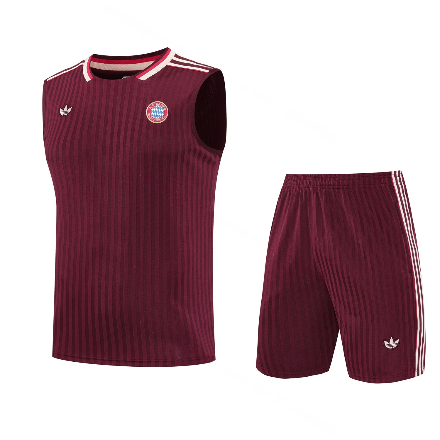 Bayern Munich 25-26 Vest Training Set - Wine Red Lines Vest & Wine Red Lines Shorts - ManixJersey