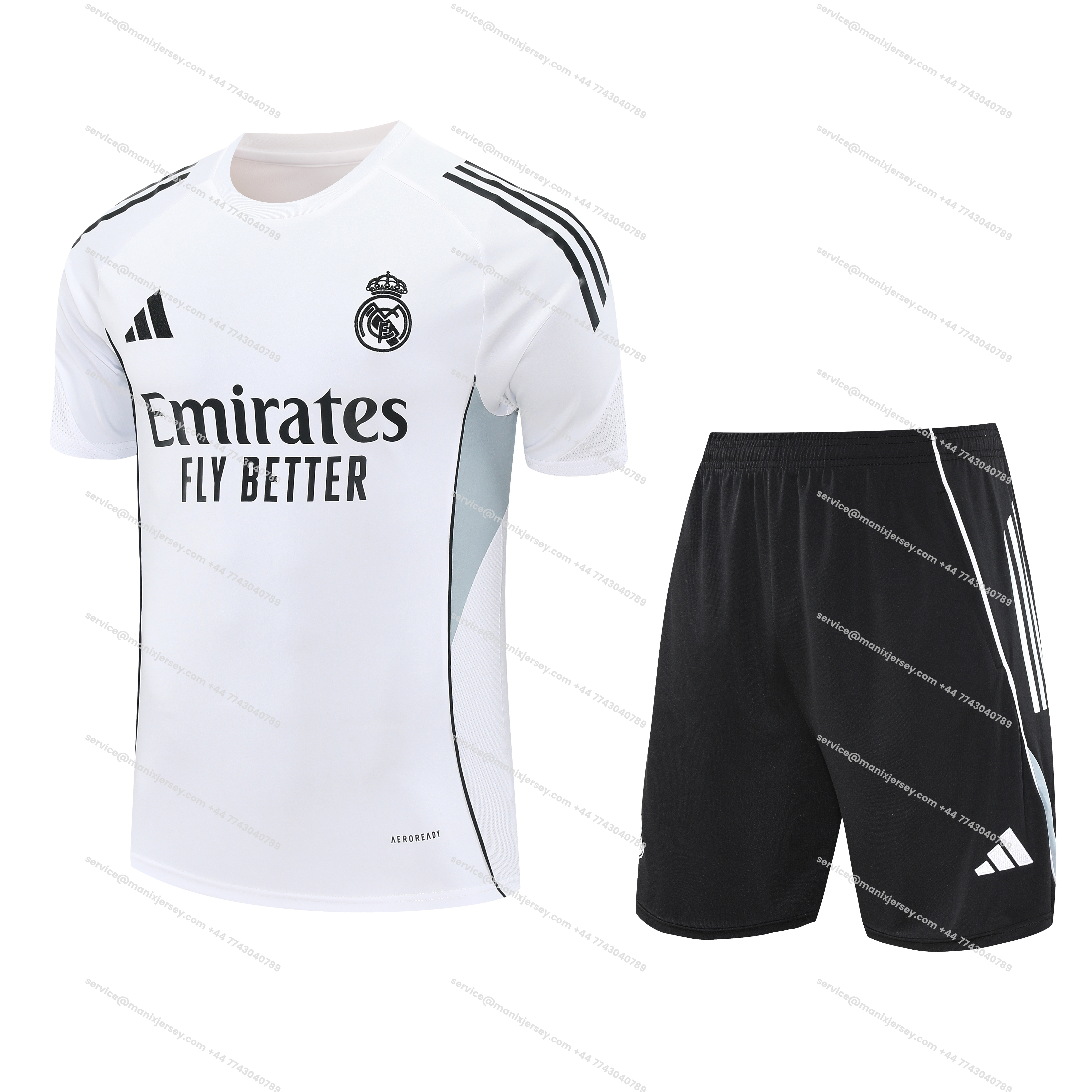 Real Madrid 25-26 Short-Sleeve Training Set - Grey And White Top & Black Shorts - ManixJersey