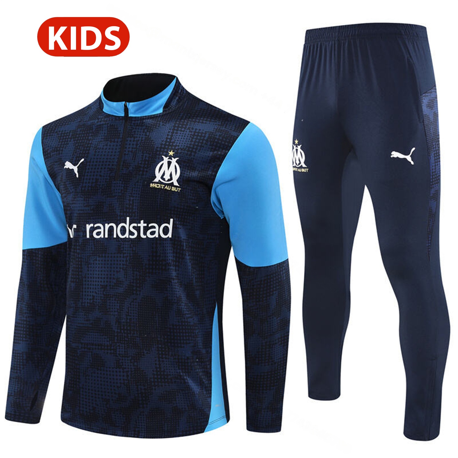 Marseille 25-26 Kids Long Sleeve Training Set - Royal Blue Top & Royal Blue Pants - ManixJersey