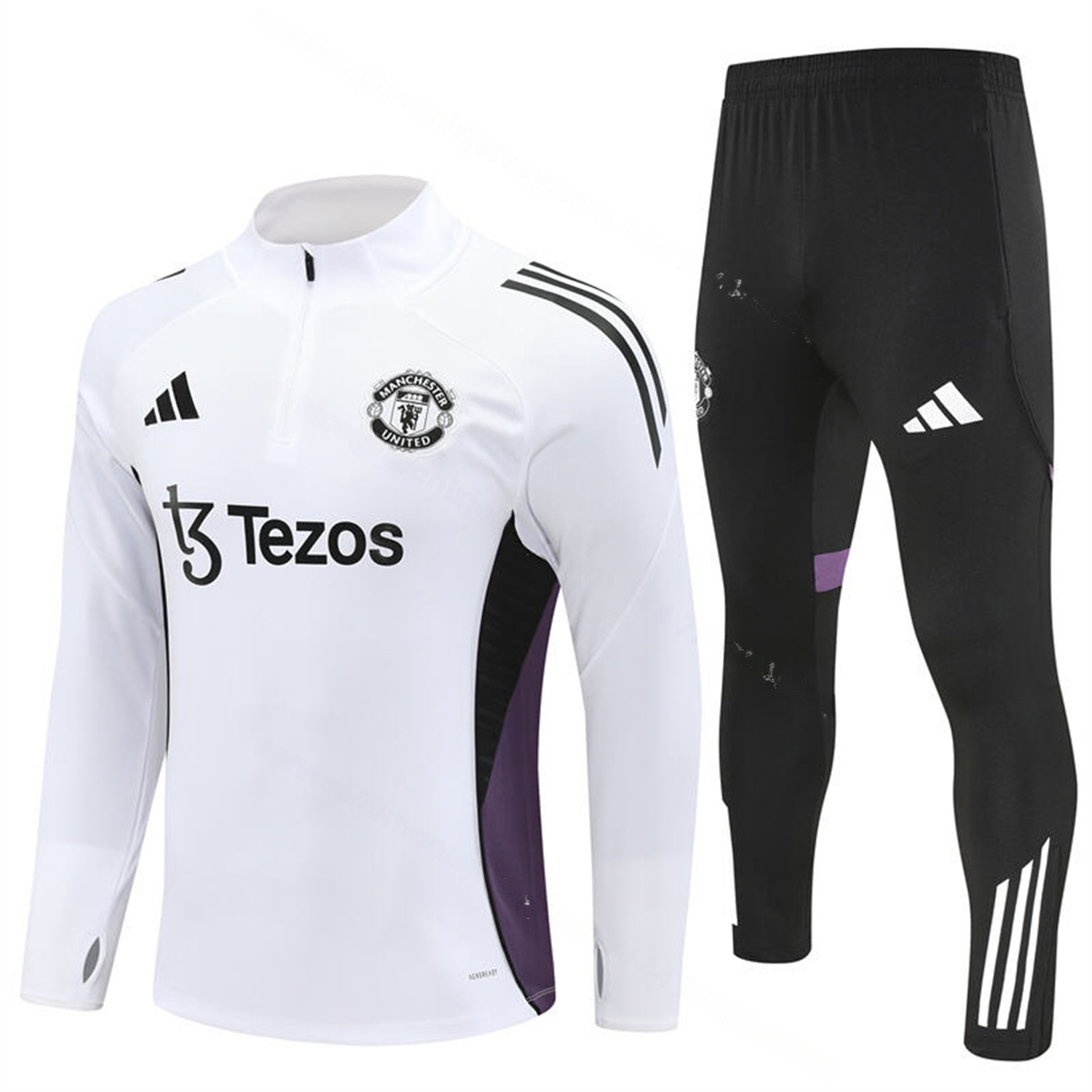 Manchester United 25-26 Long Sleeve Training Set - White Top & Black Pants - ManixJersey