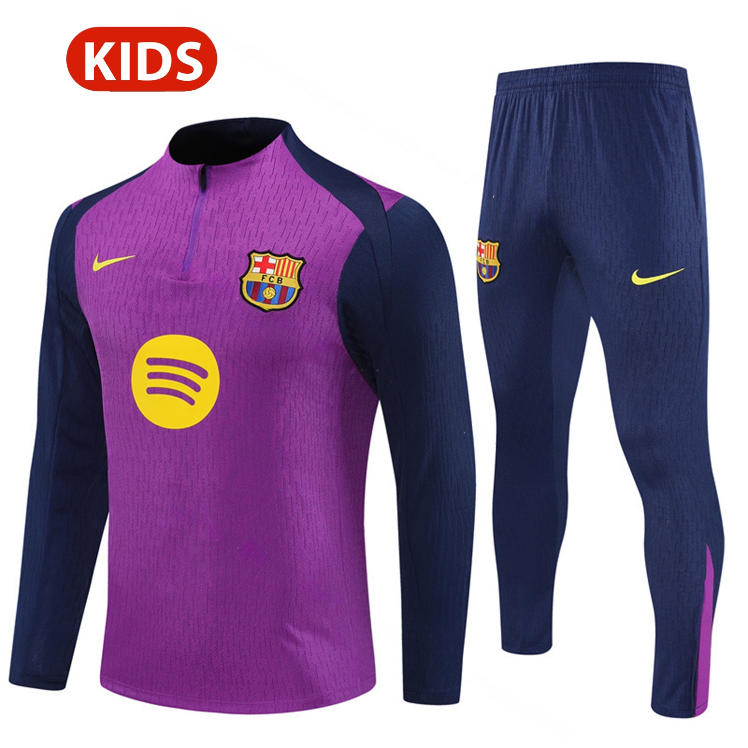 Barcelona 25-26 Kids Long Sleeve Training Set - Purple Top & Deep Blue Pants - ManixJersey