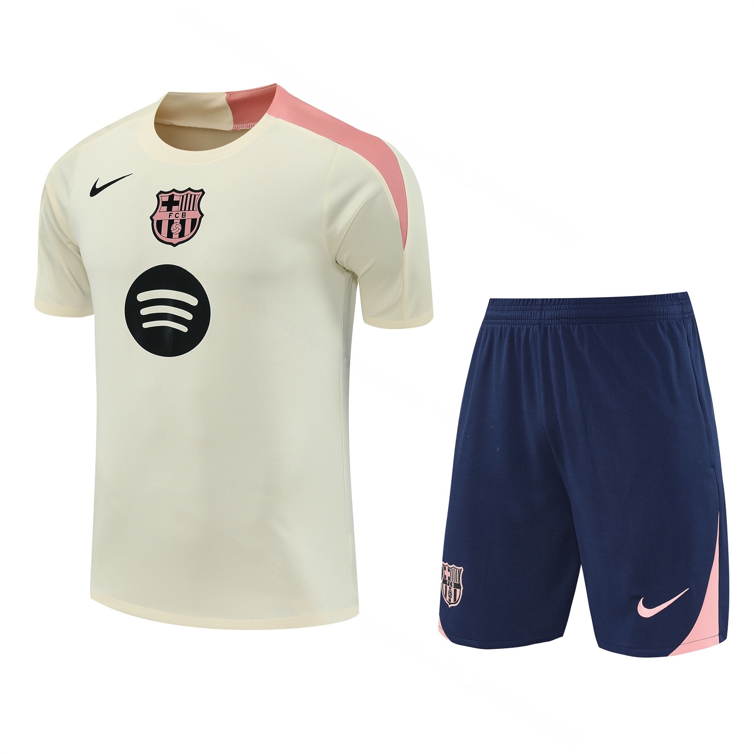 Barcelona 25-26 Short-Sleeve Training Set - Cream Top & Deep Blue Shorts - ManixJersey