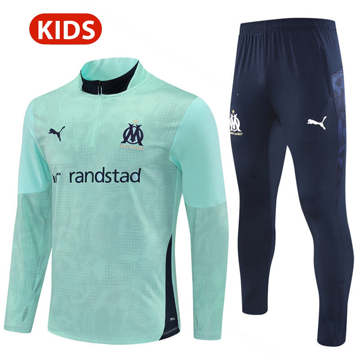 Marseille 25-26 Kids Long Sleeve Training Set - Nattierblue Top & Deep Blue Pants - ManixJersey