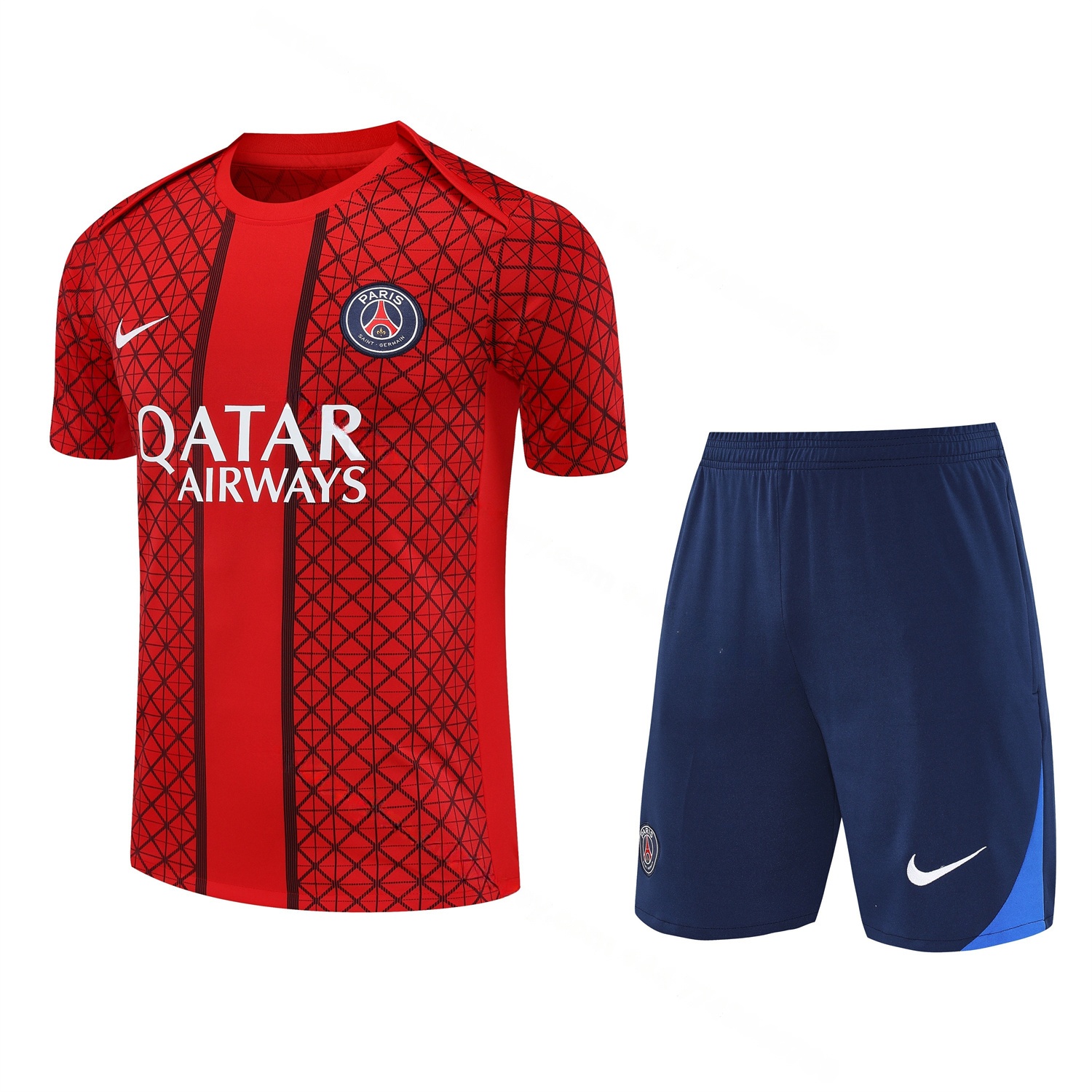 Paris Saint-Germain PSG 25-26 Short-Sleeve Training Set - Red Top & Deep Blue Shorts - ManixJersey