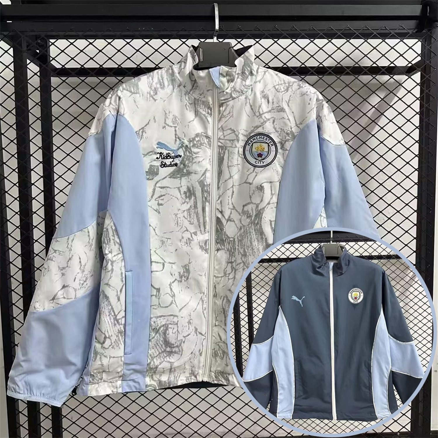 Manchester City 25-26 Double Sided Reversible Windbreaker - Deep Blue & White - ManixJersey