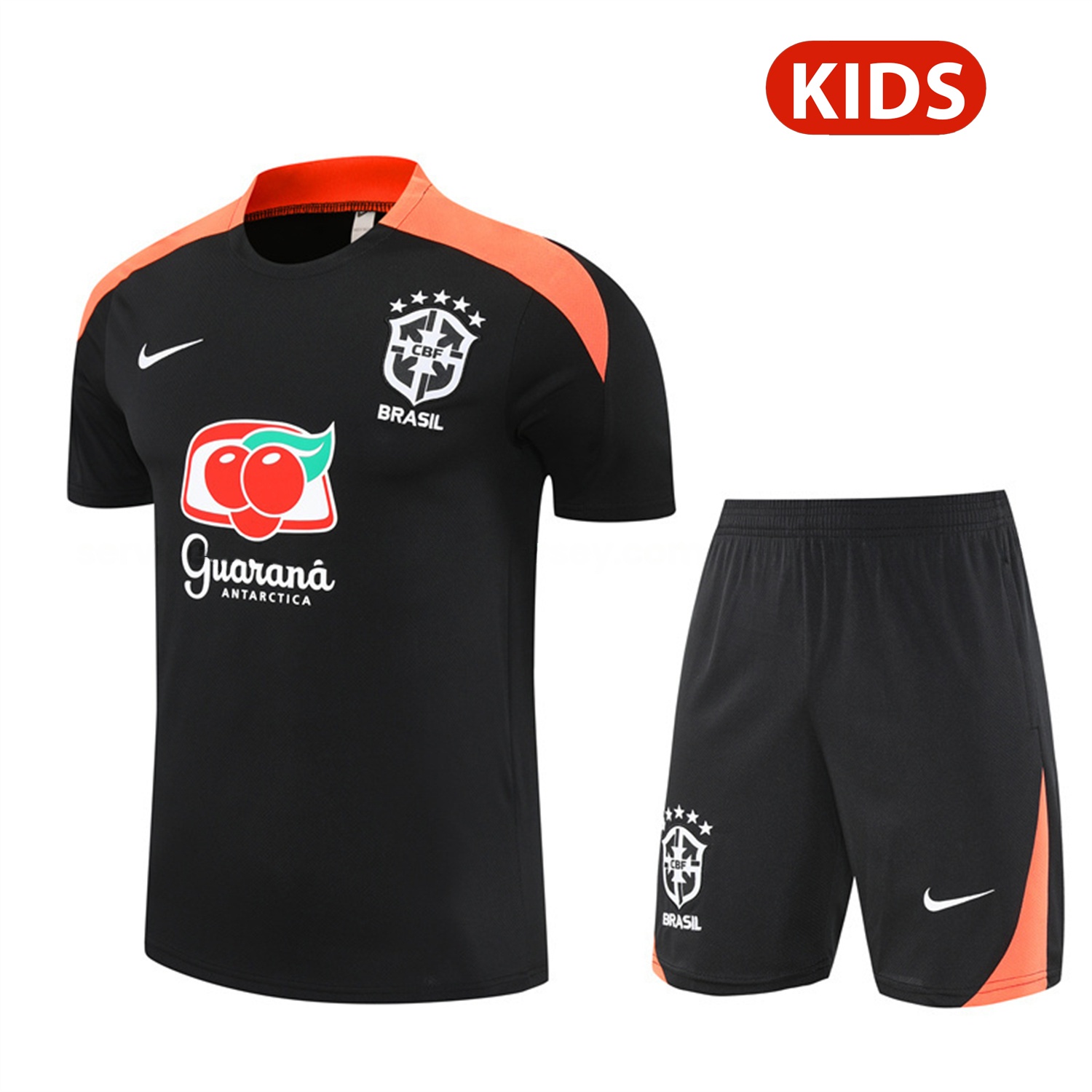 Brazil 25-26 Kids Short-Sleeve Training Set - Black Top & Black Shorts - ManixJersey