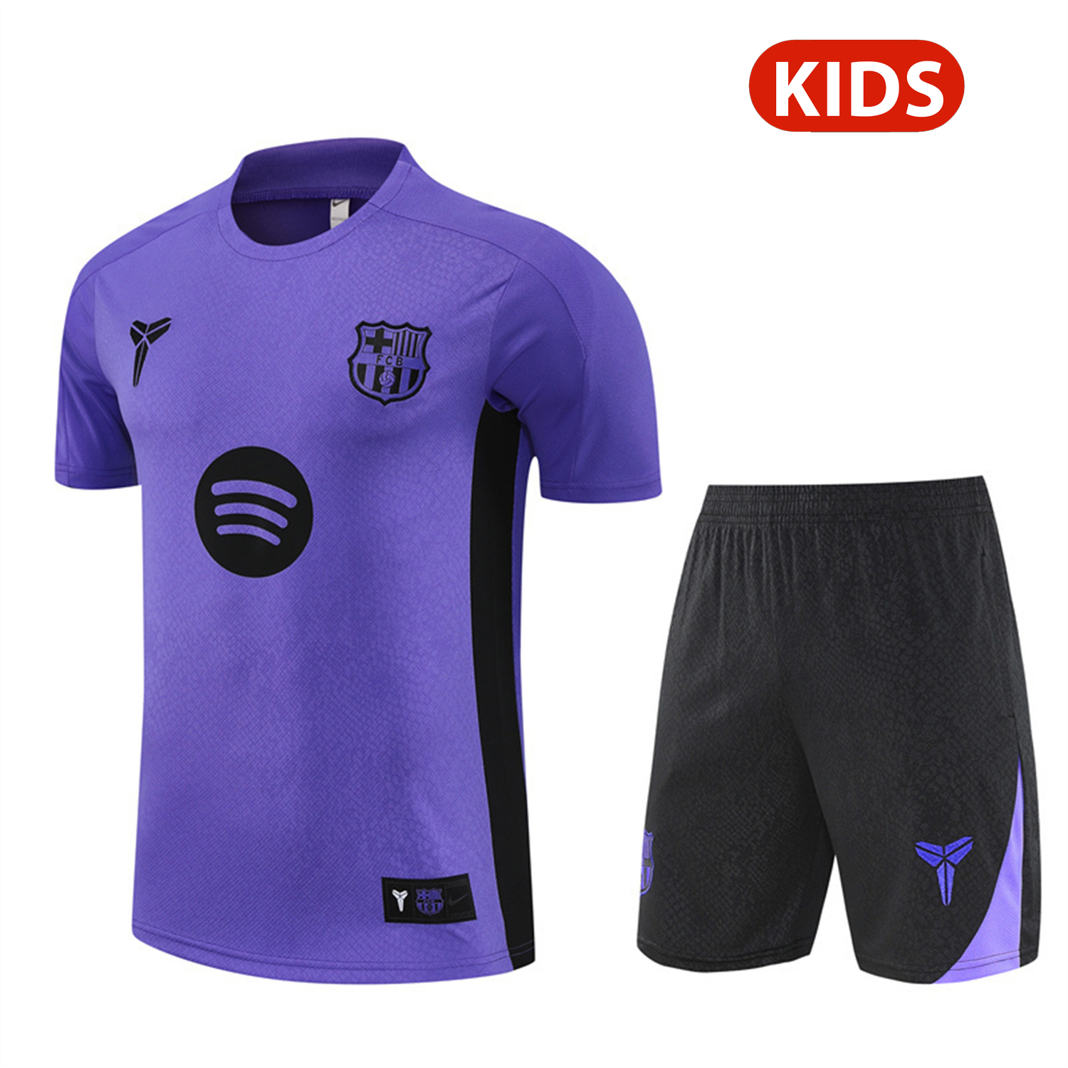 Barcelona 25-26 X KB Kids Short-Sleeve Training Set - Purple Top & Black Shorts - ManixJersey
