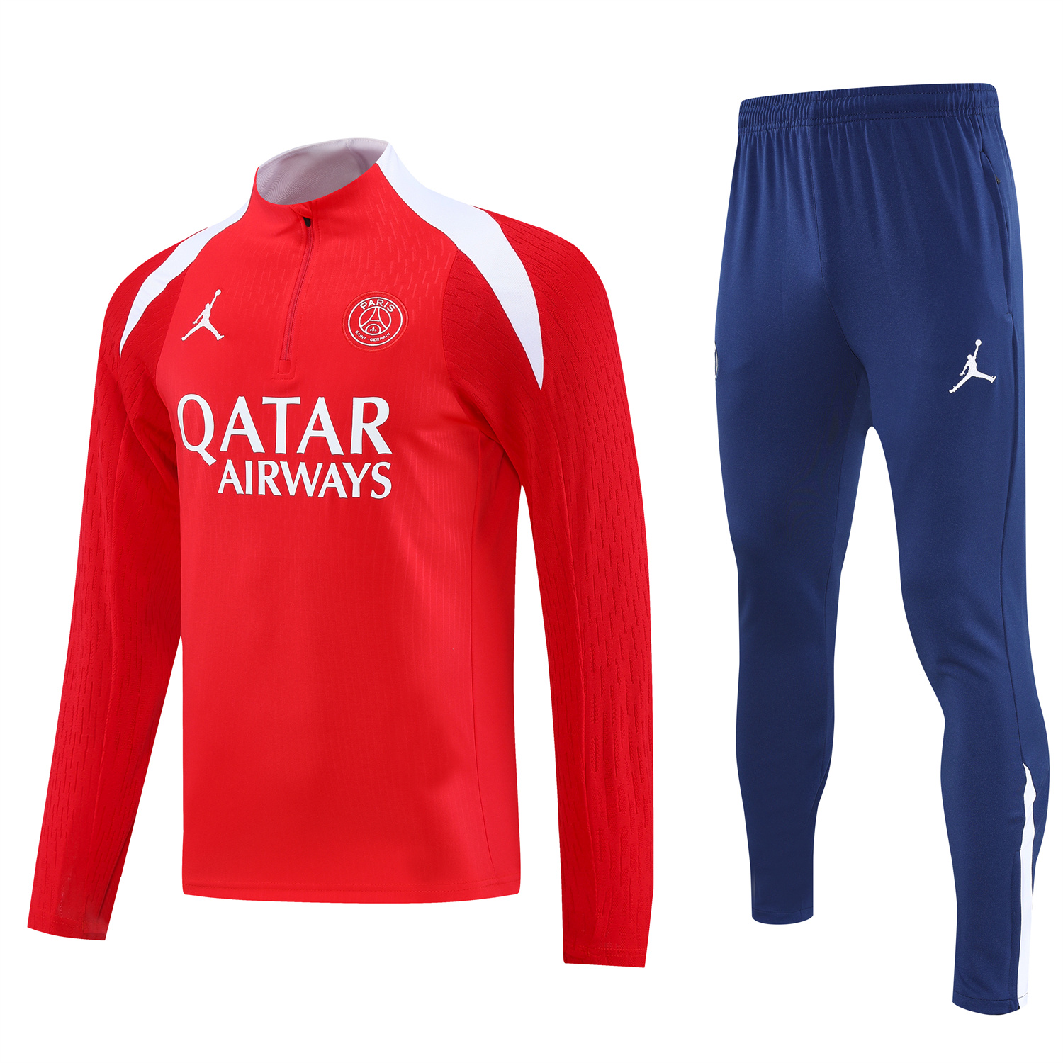 Paris Saint-Germain PSG 25-26 Long Sleeve Training Set - Red Top and Deep Blue Pants - ManixJersey