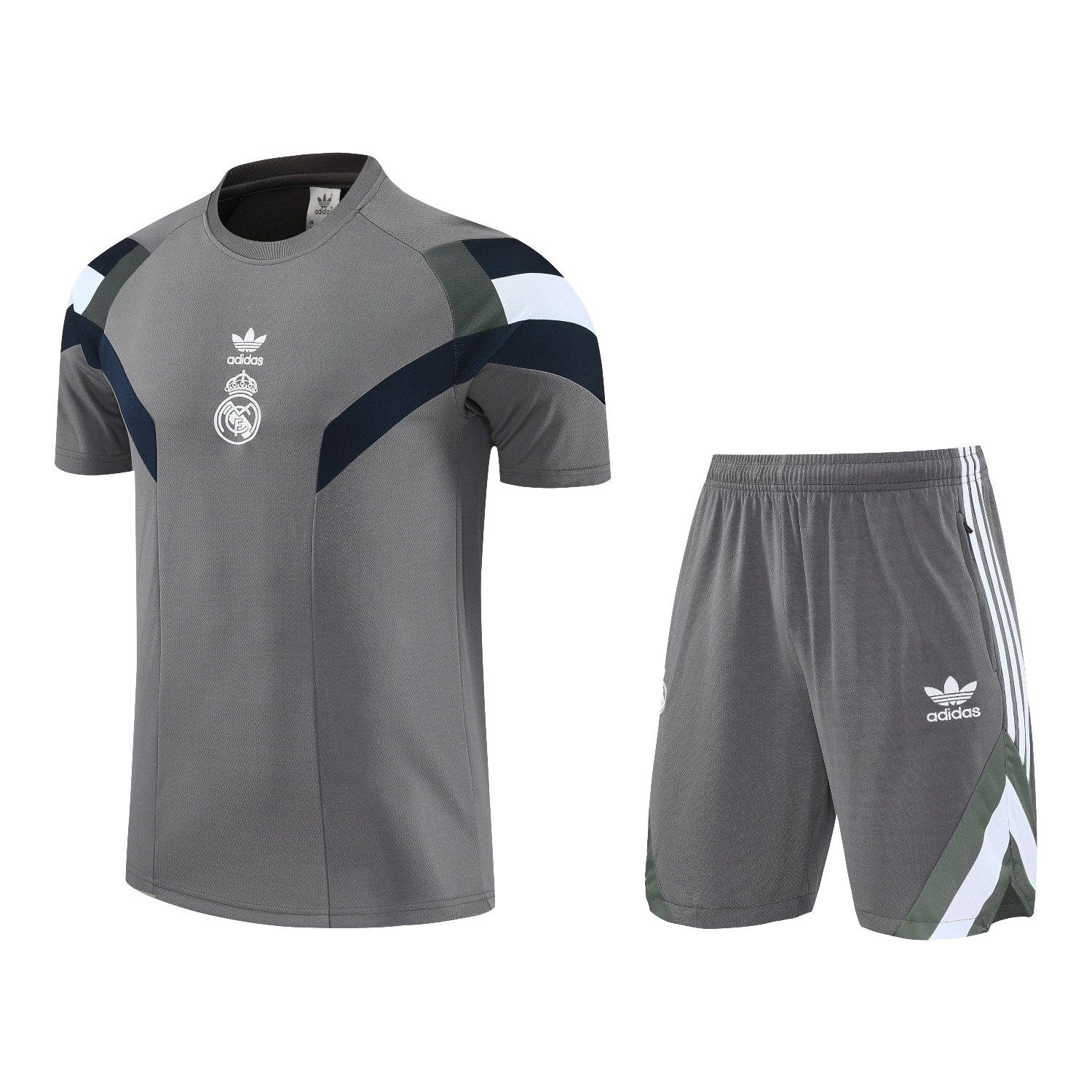 Real Madrid 25-26 Short-Sleeve Training Set With White Logo - Gray Top & Gray Shorts - ManixJersey