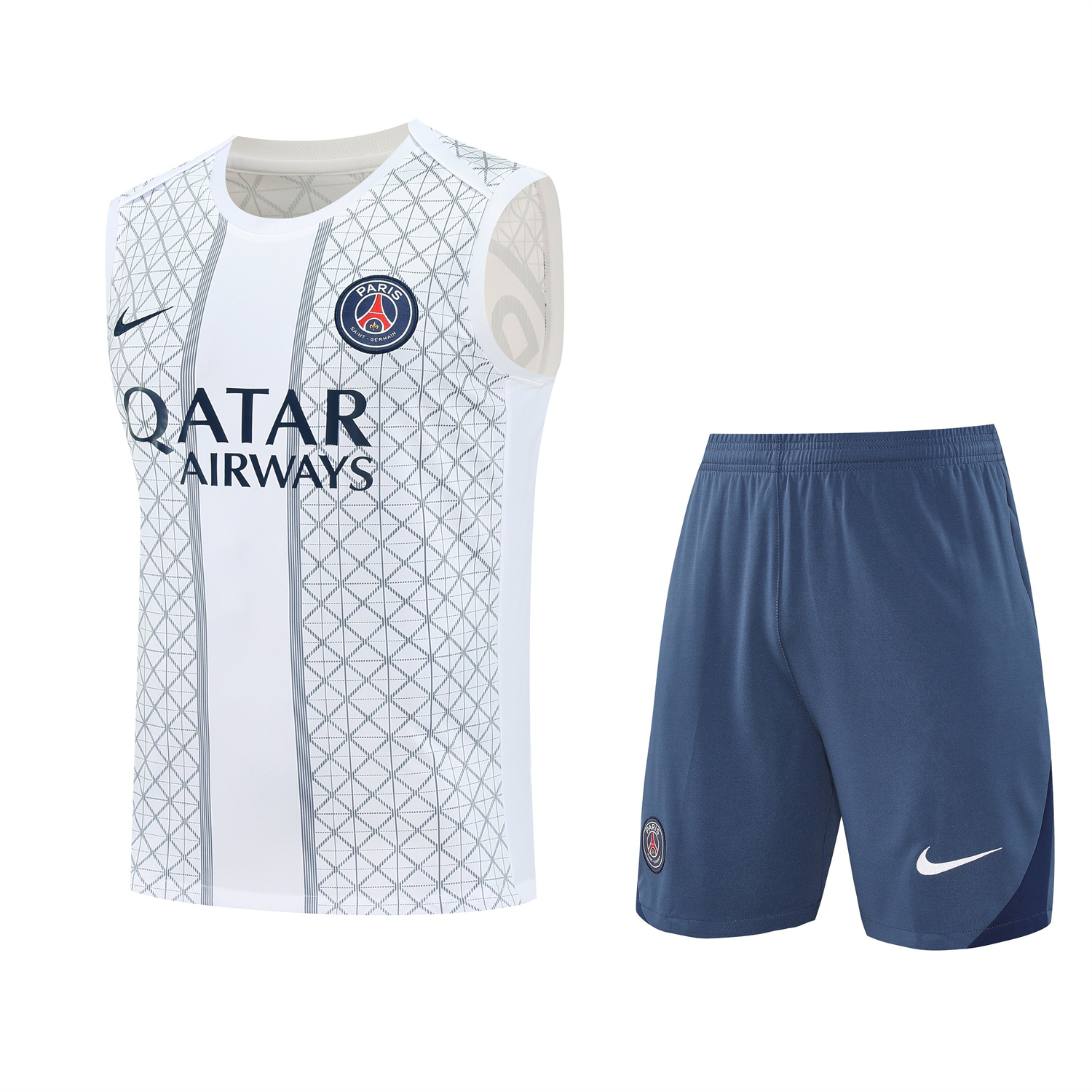 Paris Saint-Germain PSG 25-26 Vest Training Set - White Vest & Deep Blue Shorts - ManixJersey
