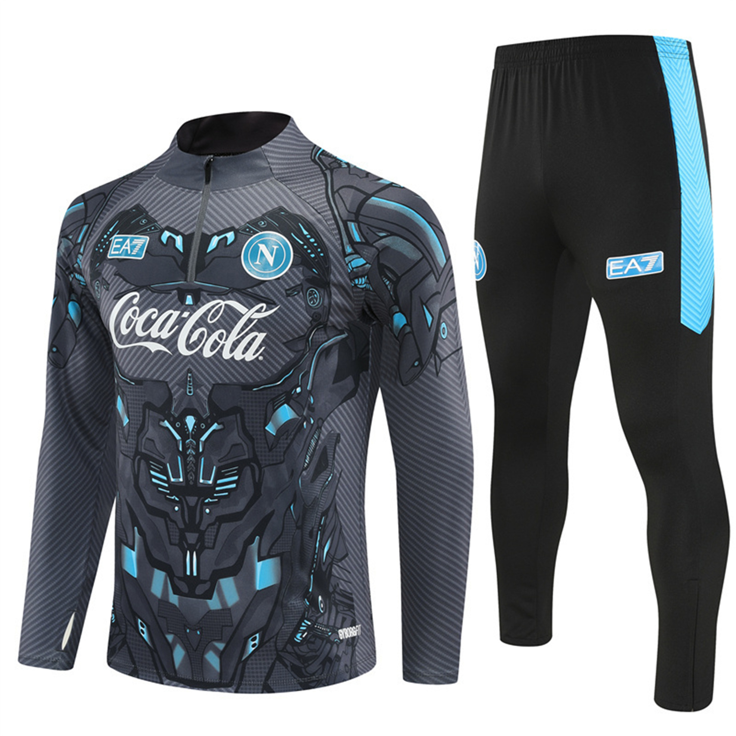 Napoli 25-26 Long Sleeve Training Set - Gray Mecha Top & Black Pants - ManixJersey