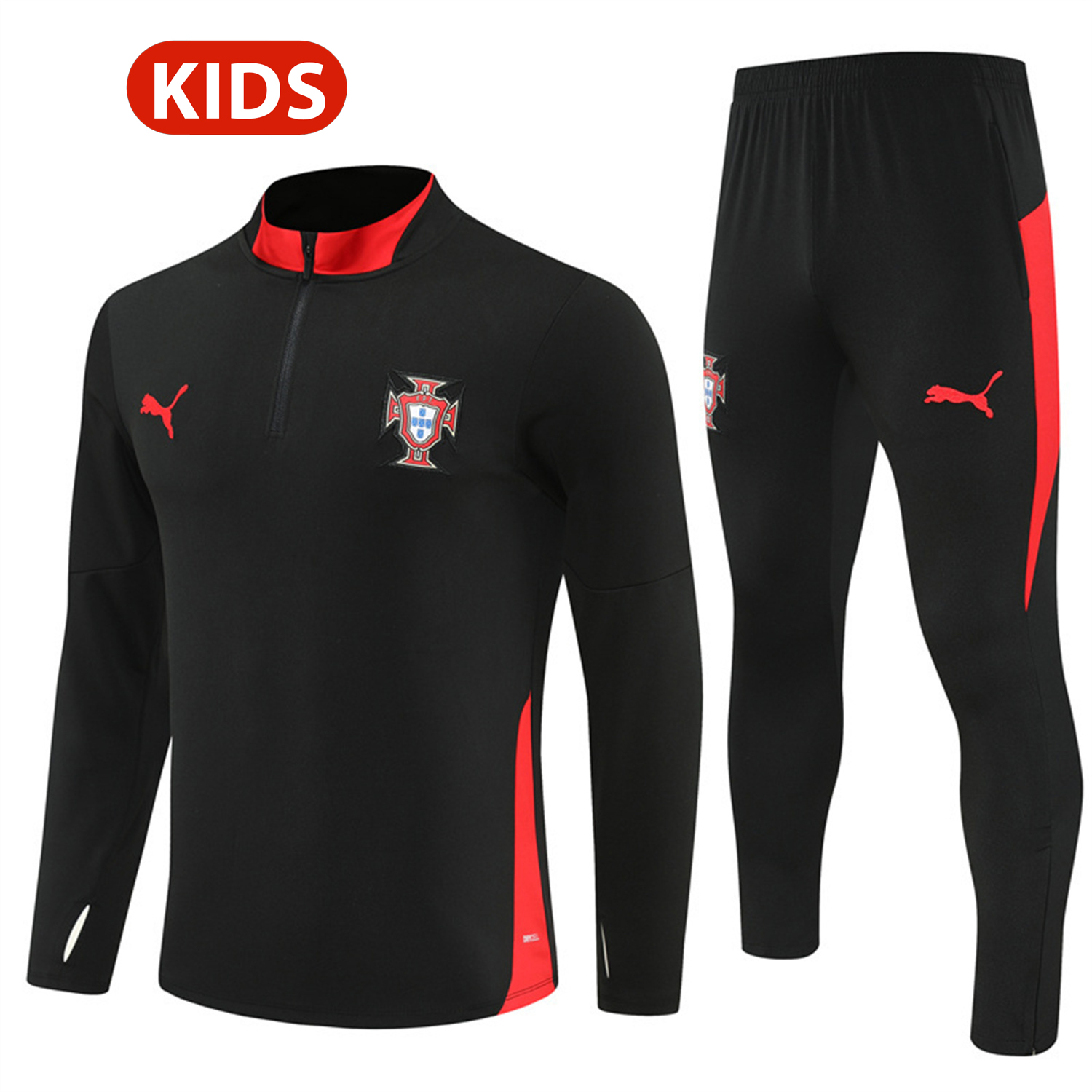 Portugal 25-26 Kids Long Sleeve Training Set - Black Top & Black Pants - ManixJersey