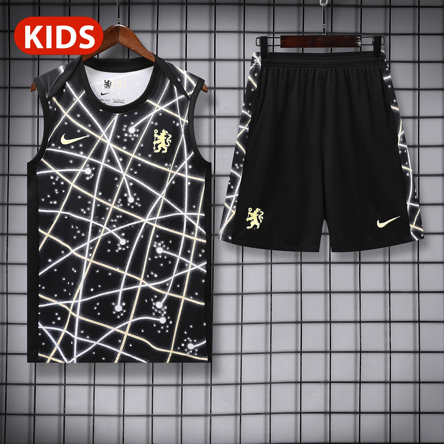 C.H.E.L.S.E.A 25-26 Kids Vest Training Set - Yellow Fluorescent Rays Black Vest & Black Shorts - ManixJersey