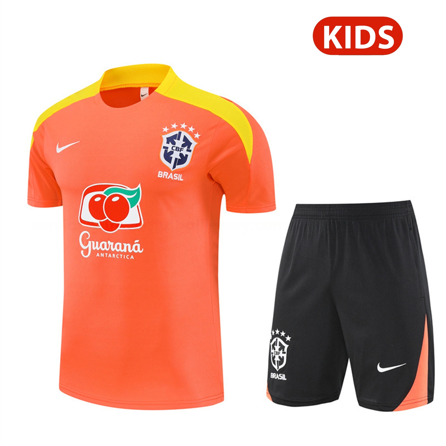 Brazil 25-26 Kids Short-Sleeve Training Set - Orange Top & Black Shorts - ManixJersey