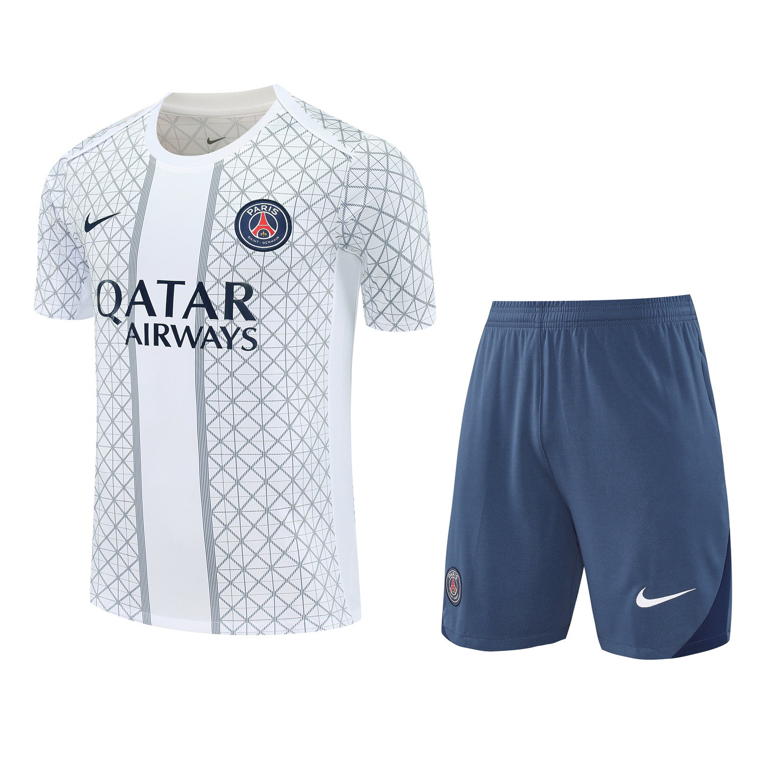 Paris Saint-Germain PSG 25-26 Short-Sleeve Training Set - White Top & Deep Blue Shorts - ManixJersey
