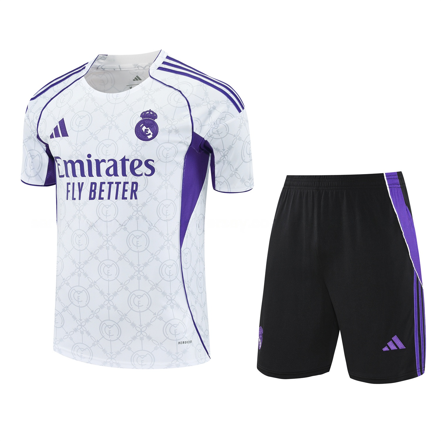Real Madrid 25-26 Short-Sleeve Training Set - Blue Edge White Top & Black Shorts - ManixJersey