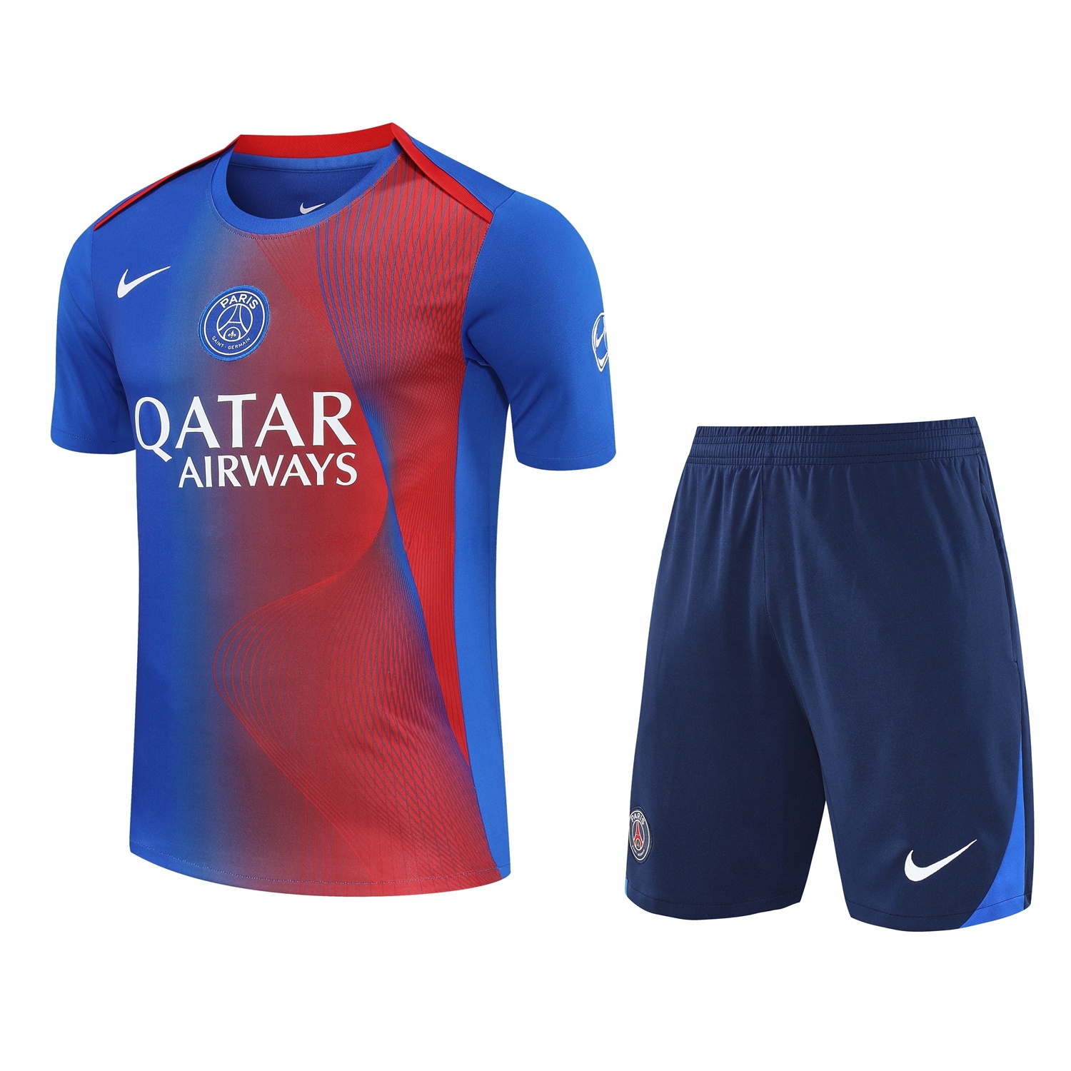 Paris Saint-Germain PSG 25-26 Short-Sleeve Training Set - Red And Blue Lines Top & Blue Shorts - ManixJersey