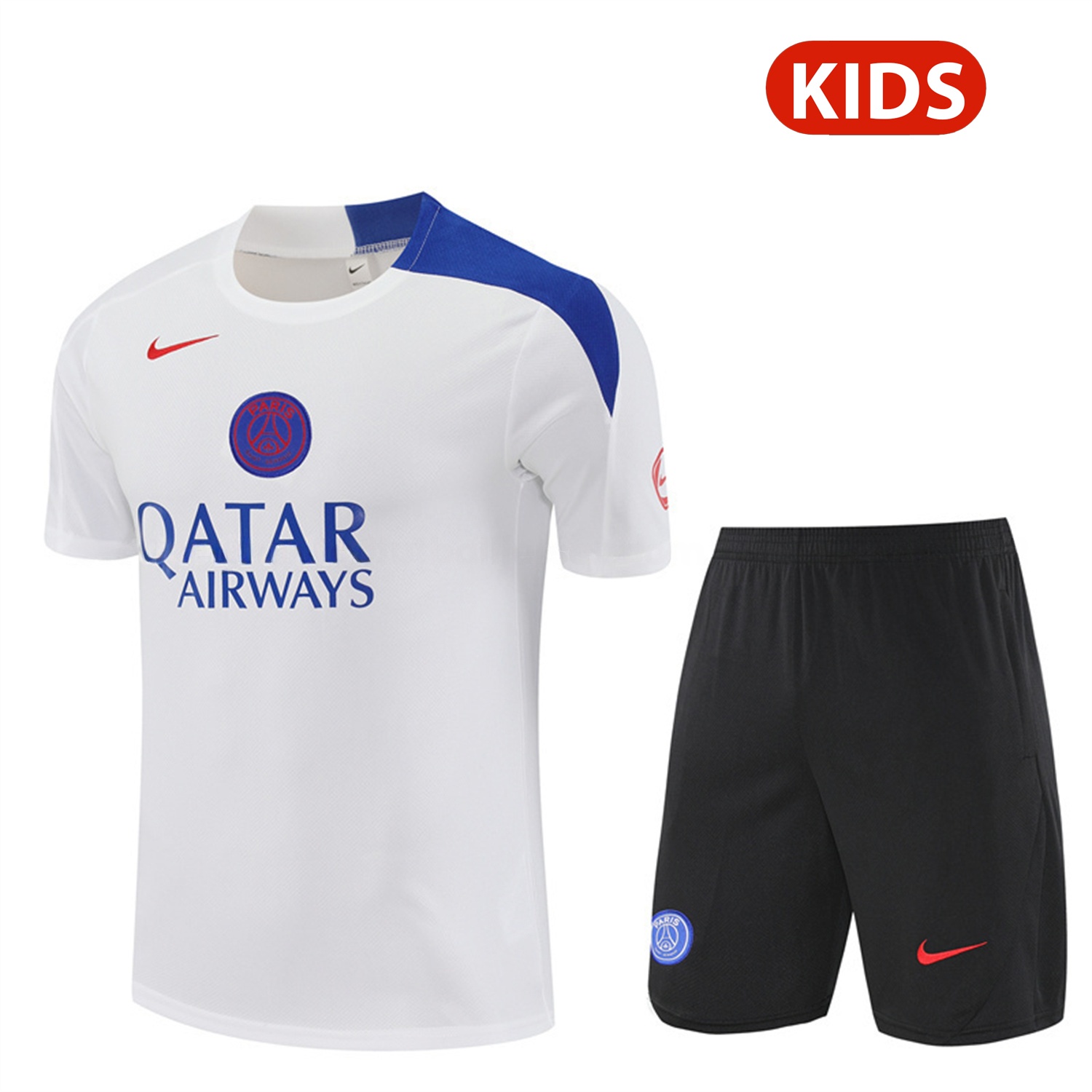 Paris Saint-Germain PSG 25-26 Kids Short-Sleeve Training Set - White Top & Black Shorts - ManixJersey
