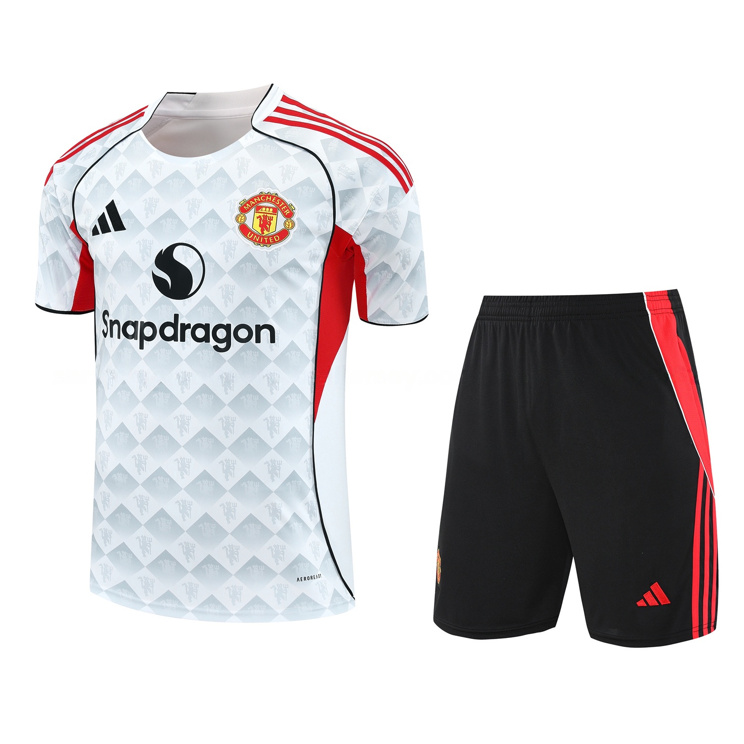 Manchester United 25-26 Short-Sleeve Training Set - Red Edge White Top & Black Shorts - ManixJersey