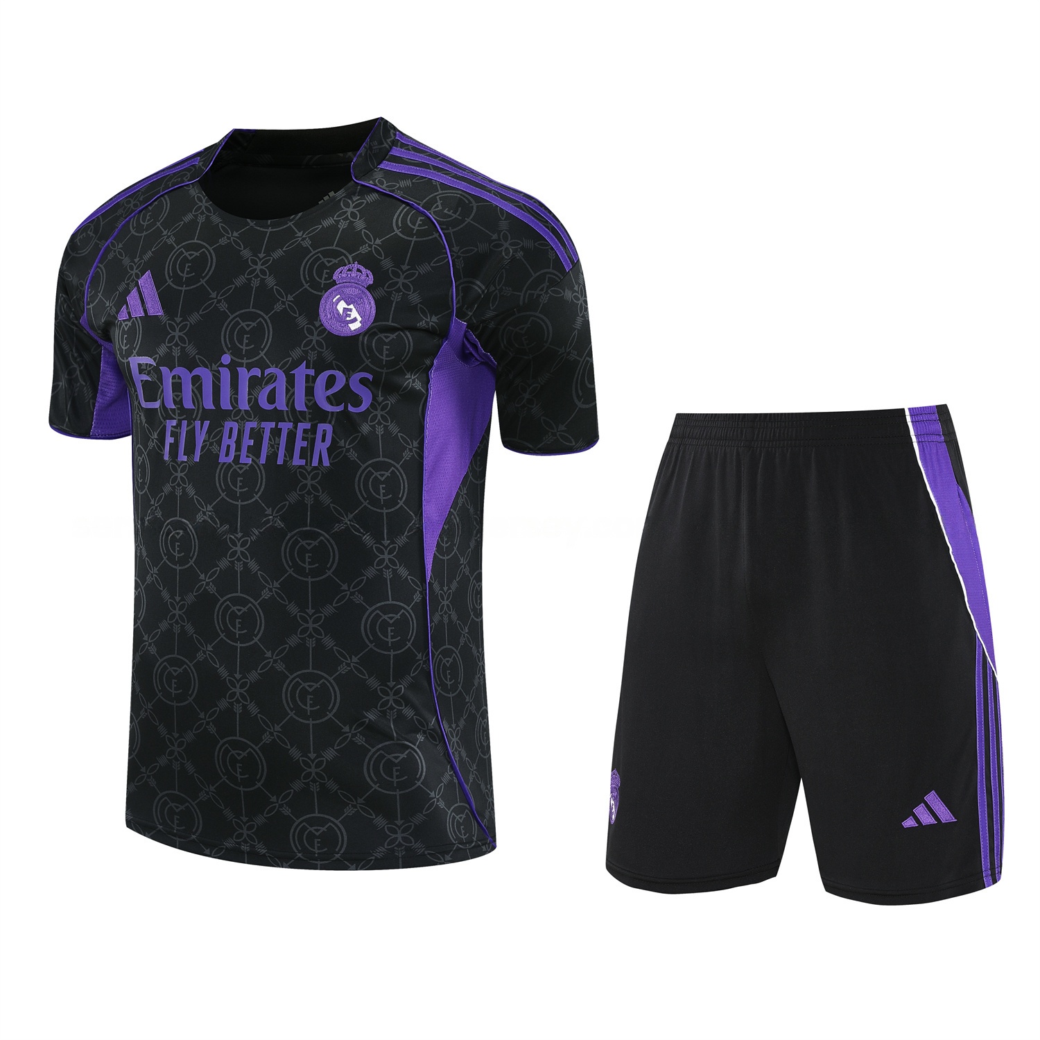 Real Madrid 25-26 Short-Sleeve Training Set - Blue Edge Black Top & Black Shorts - ManixJersey