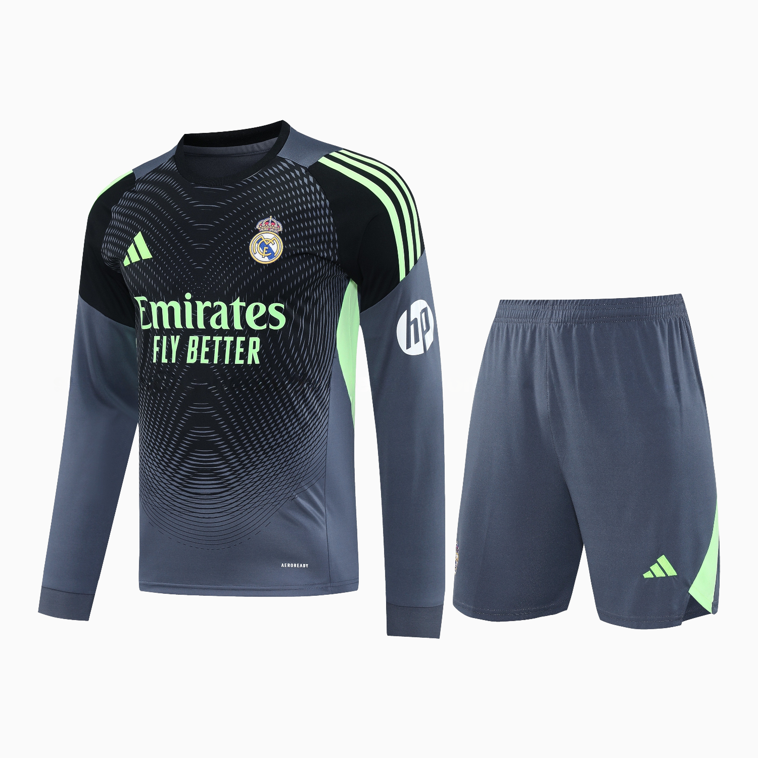 Real Madrid 25-26 Long-Sleeve Training Set - Deep Gray Top & Gray Shorts - ManixJersey