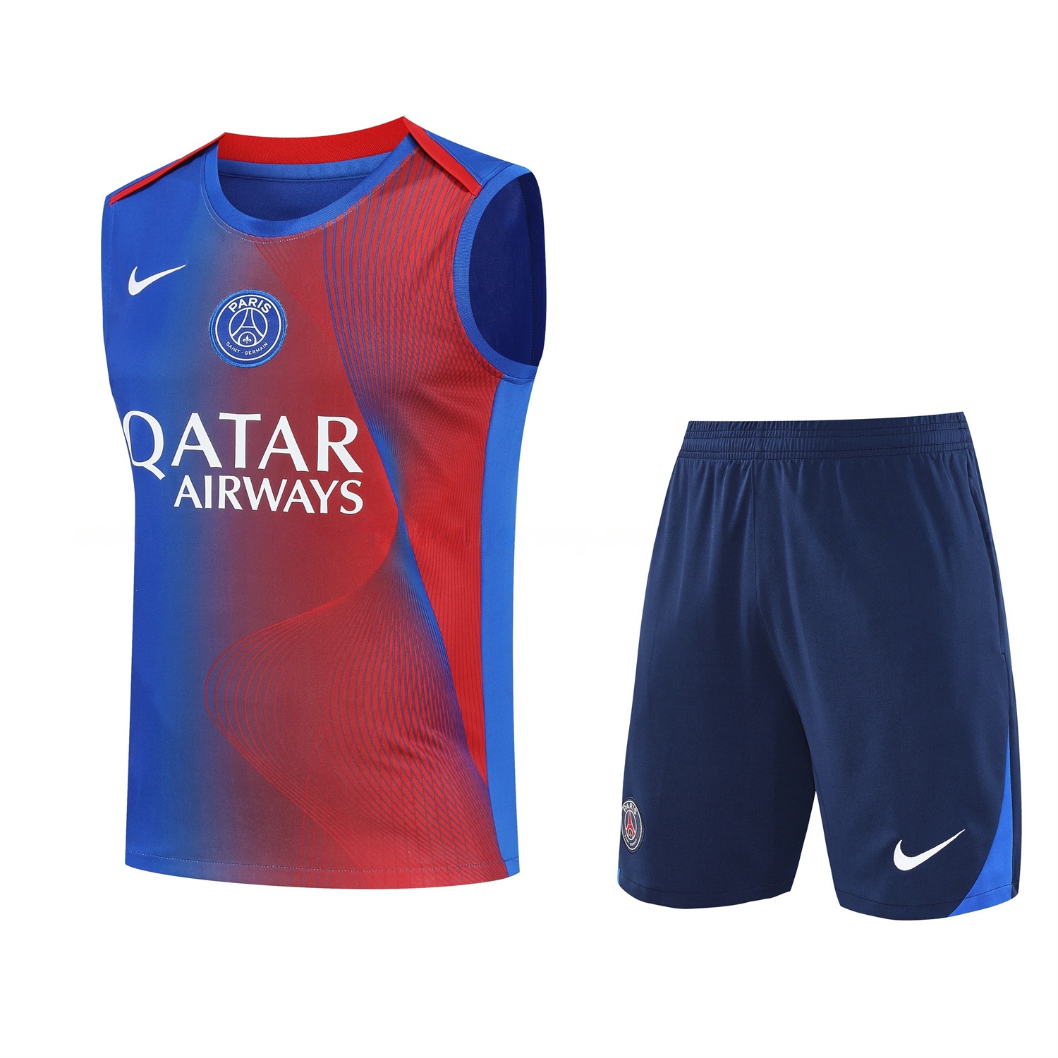 Paris Saint-Germain PSG 25-26 Vest Training Set - Red And Blue Lines Vest & Blue Shorts - ManixJersey