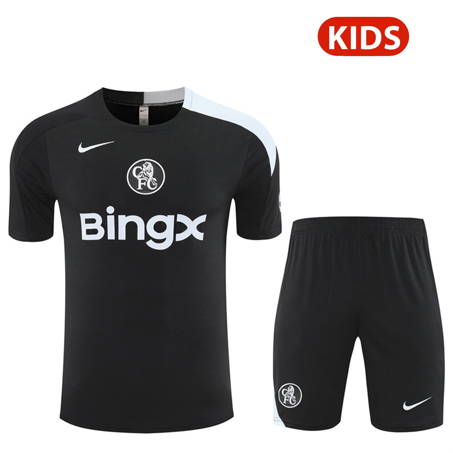 C.H.E.L.S.E.A 25-26 Kids Short-Sleeve Training Set - Black Top & Black Shorts - ManixJersey