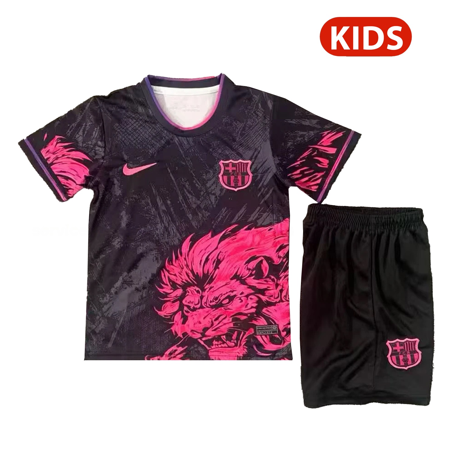 Barcelona 25-26 Pink Lion Black Special Kids Kit - ManixJersey