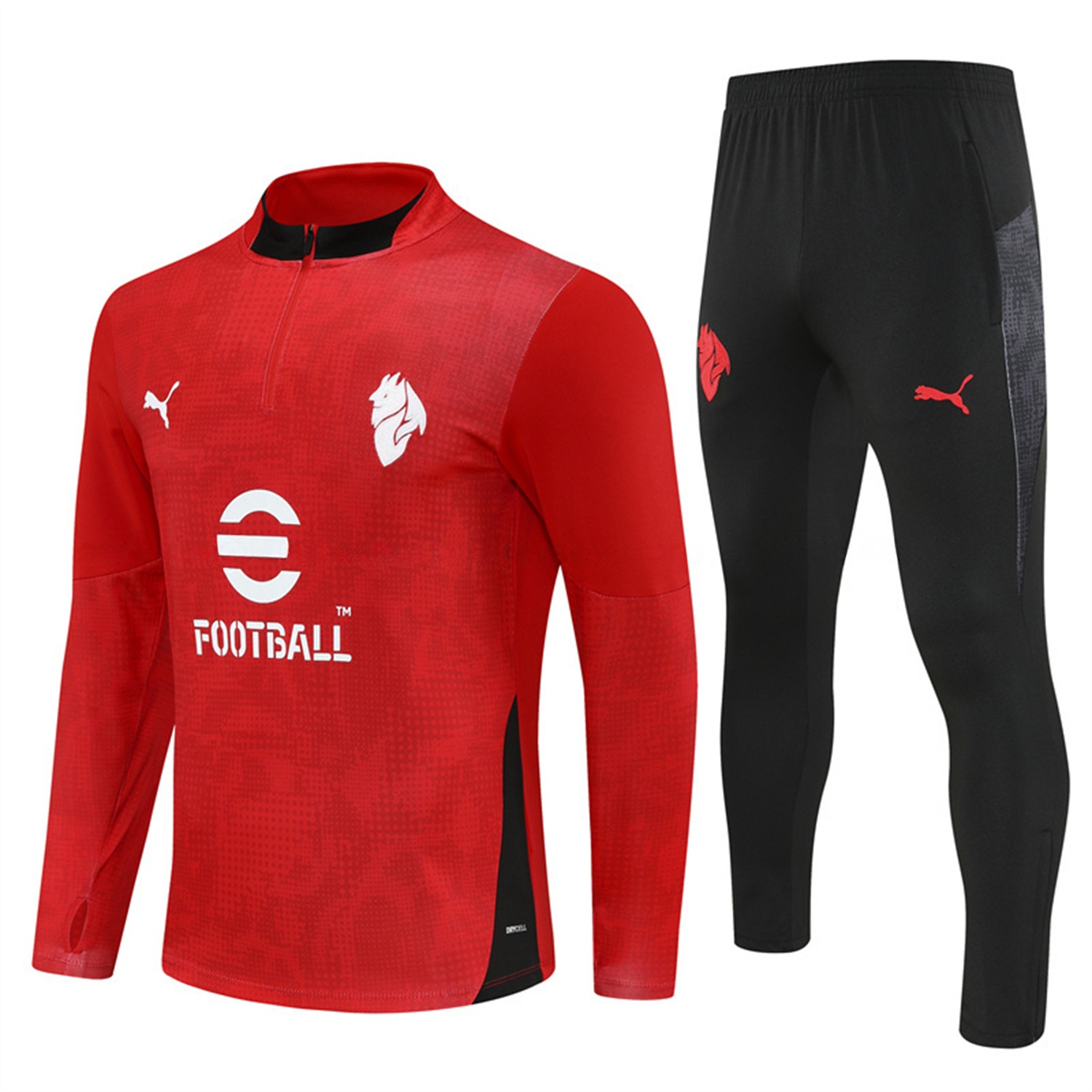AC Milan 25-26 Long Sleeve Training Set - Red Top & Black Pants - ManixJersey