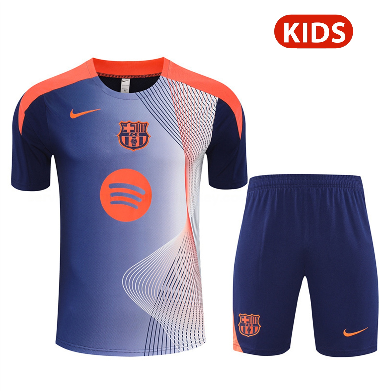 Barcelona 25-26 Kids Short-Sleeve Training Set - Red Blue Line Top & Blue Shorts - ManixJersey